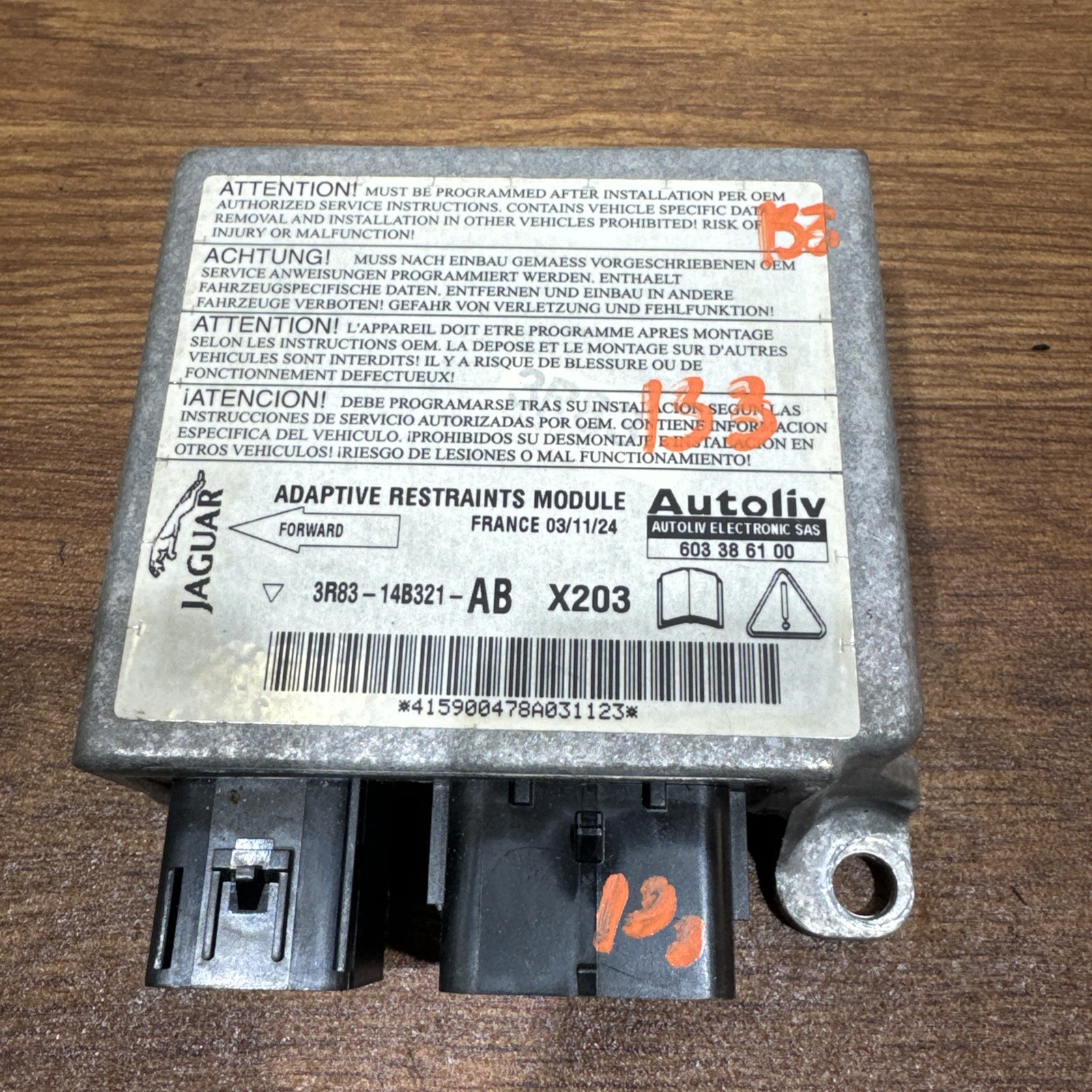 JAGUAR S TYPE 2004 V8 4.2 ADAPTIVE RESTRAINTS CONTROL MODULE ECU 3R83-14B321-AB
