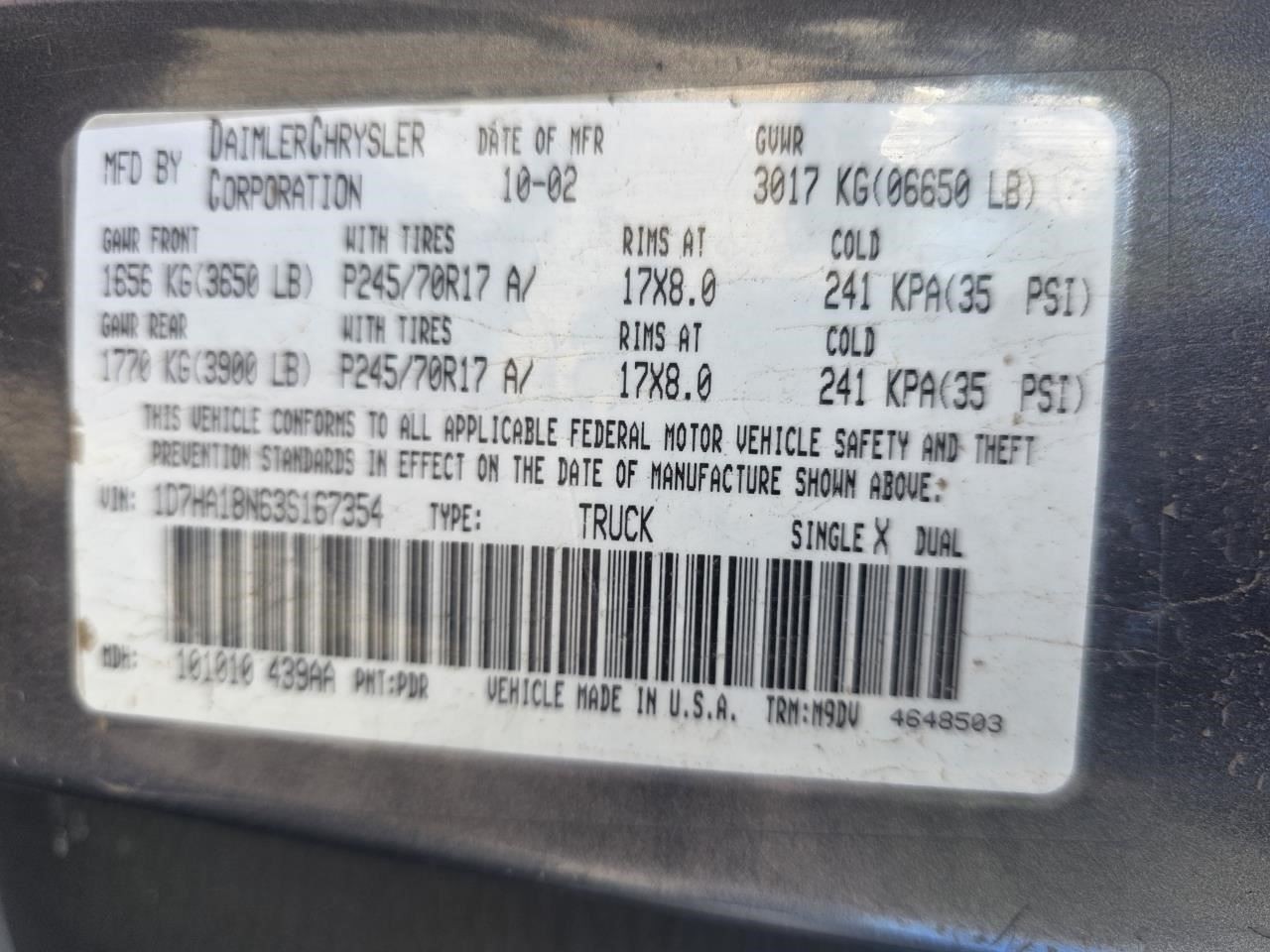 Chassis ECM Transmission Fits 03 DODGE 1500 PICKUP 31262668