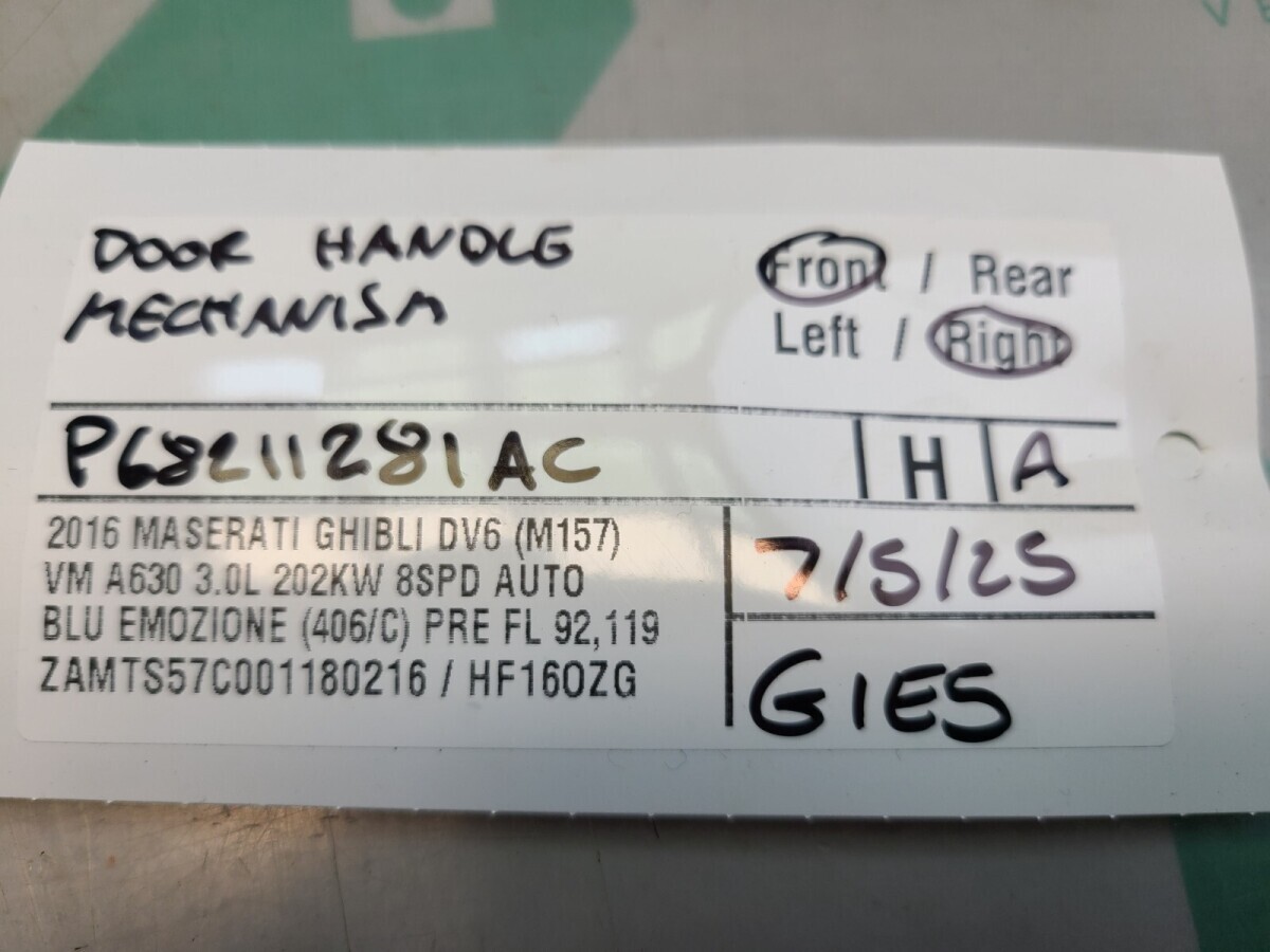 Maserati Ghibli M157 Front Right Door Mechanism P68211281AC