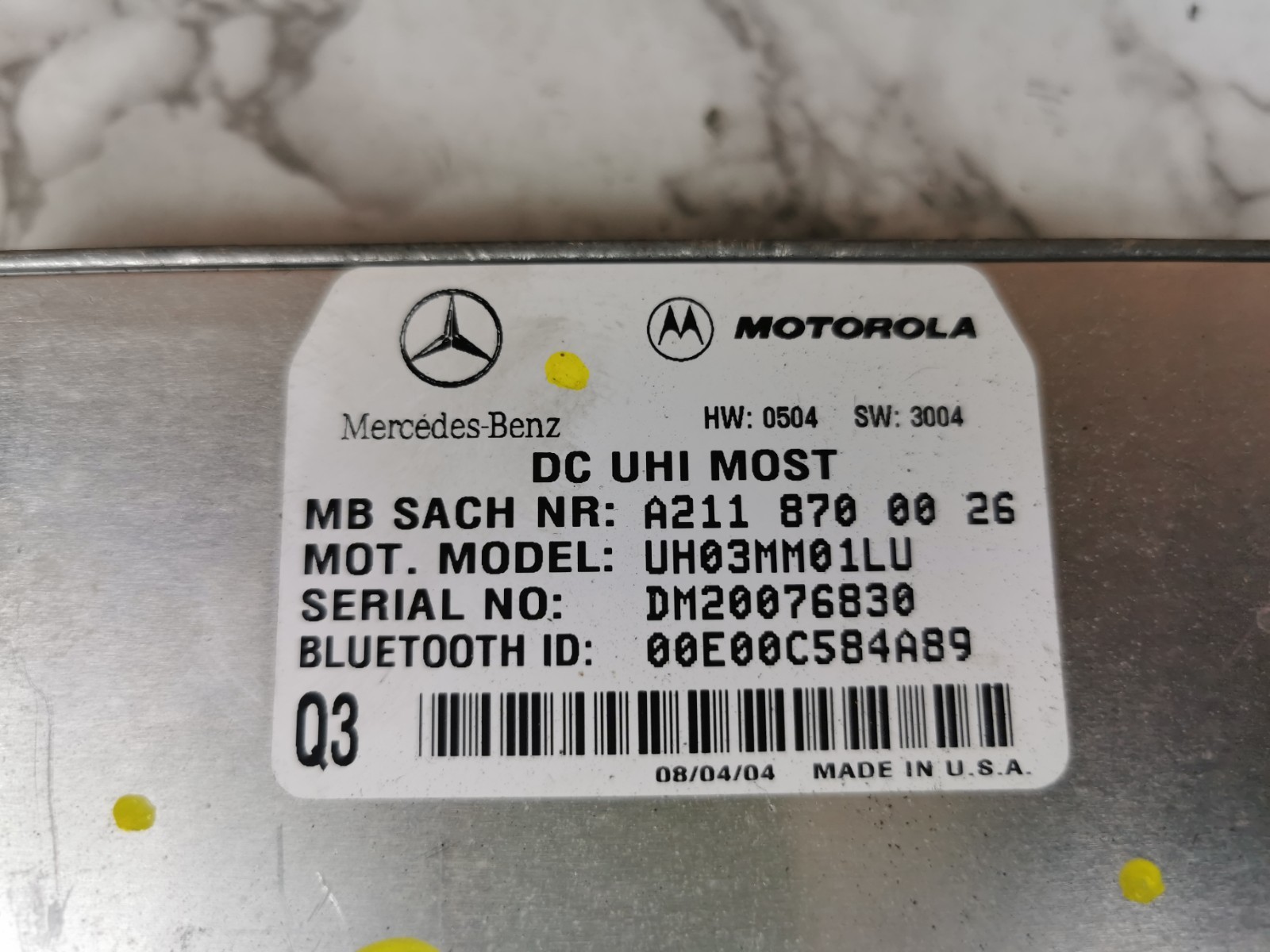 2005 MERCEDES BENZ C CLASS BLUETOOTH CONTROL MODULE A2118700026