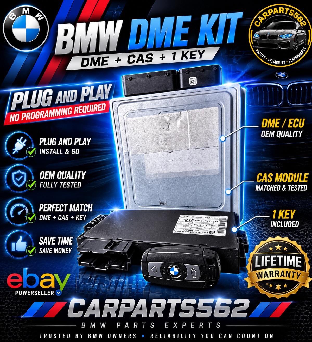 2011 Bmw 328i Ecm Ecu Engine Computer Module OEM Dme Kit Dme CAs And New Key