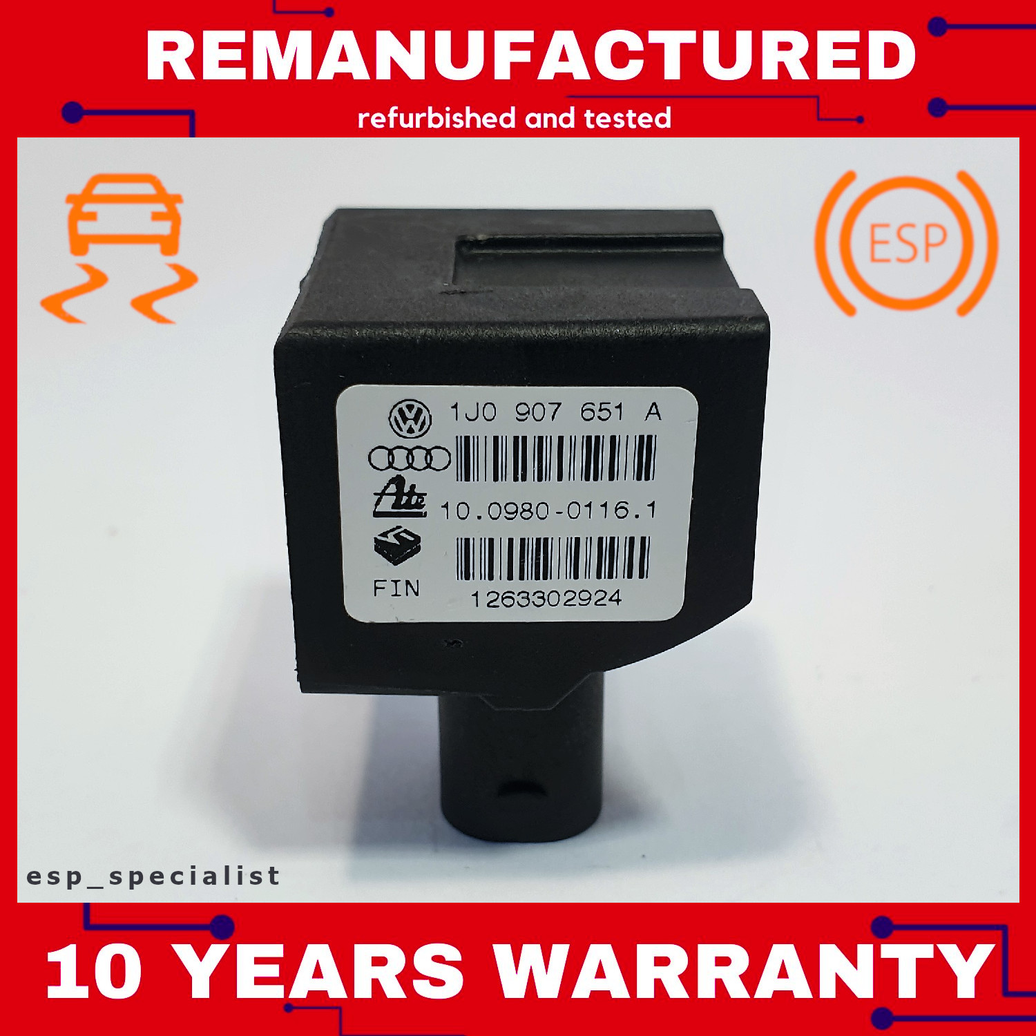 Volkswagen New Beetle ESP Lateral Acceleration Sensor 1J0907651A refurbished