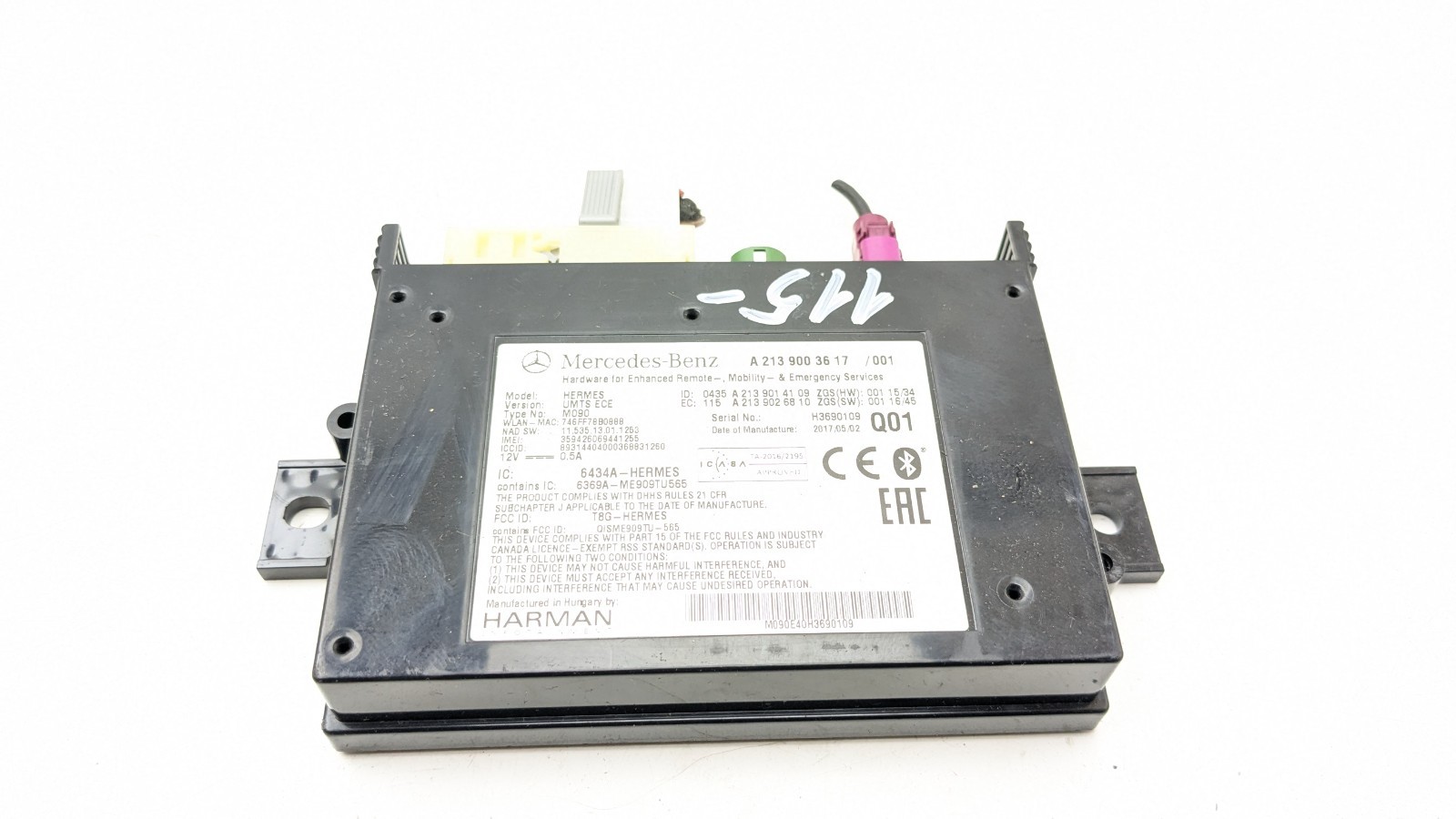 MERCEDES E CLASS W213 BLUETOOTH CONTROL MODULE ECU A2139003617 2017