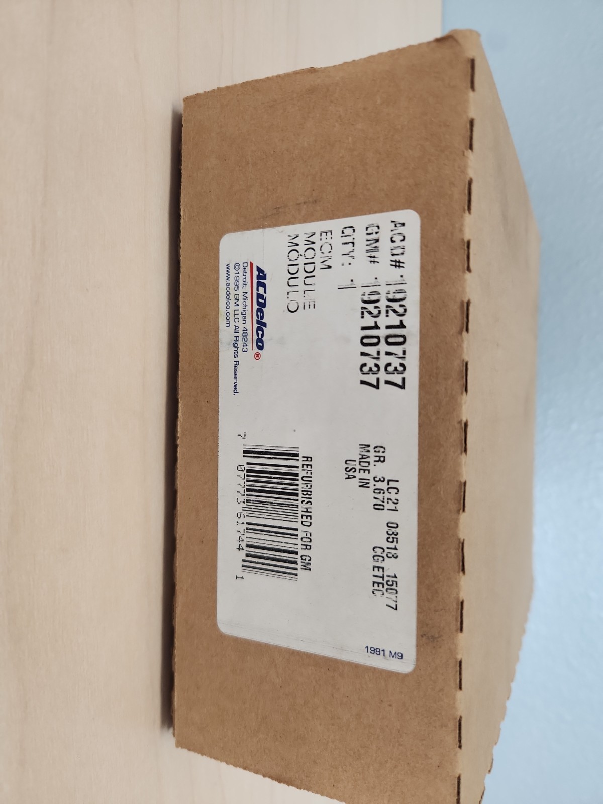 ACDelco Engine Control Module (ECM) Genuine GM#19210737 Sealed Box OEM NOS