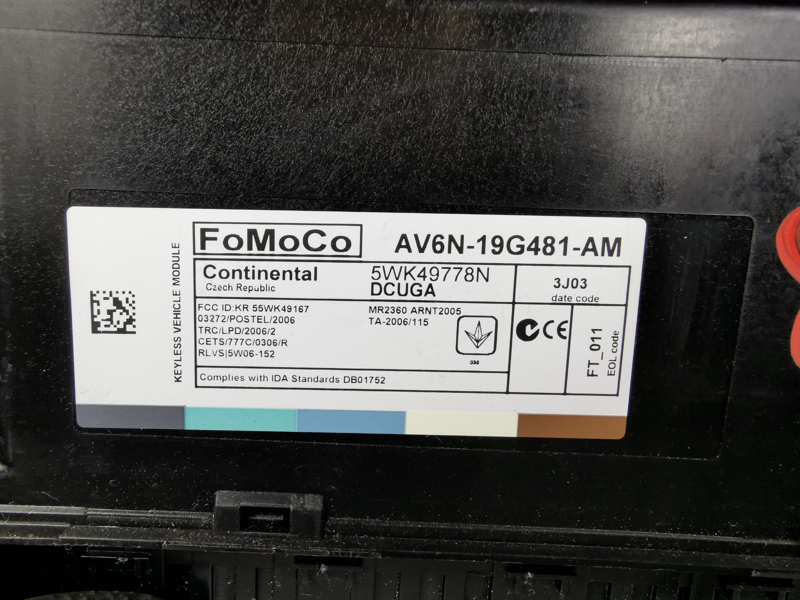 2013 FORD FOCUS KEYLESS ENTRY CONTROL MODULE AV6N-19G481-AM