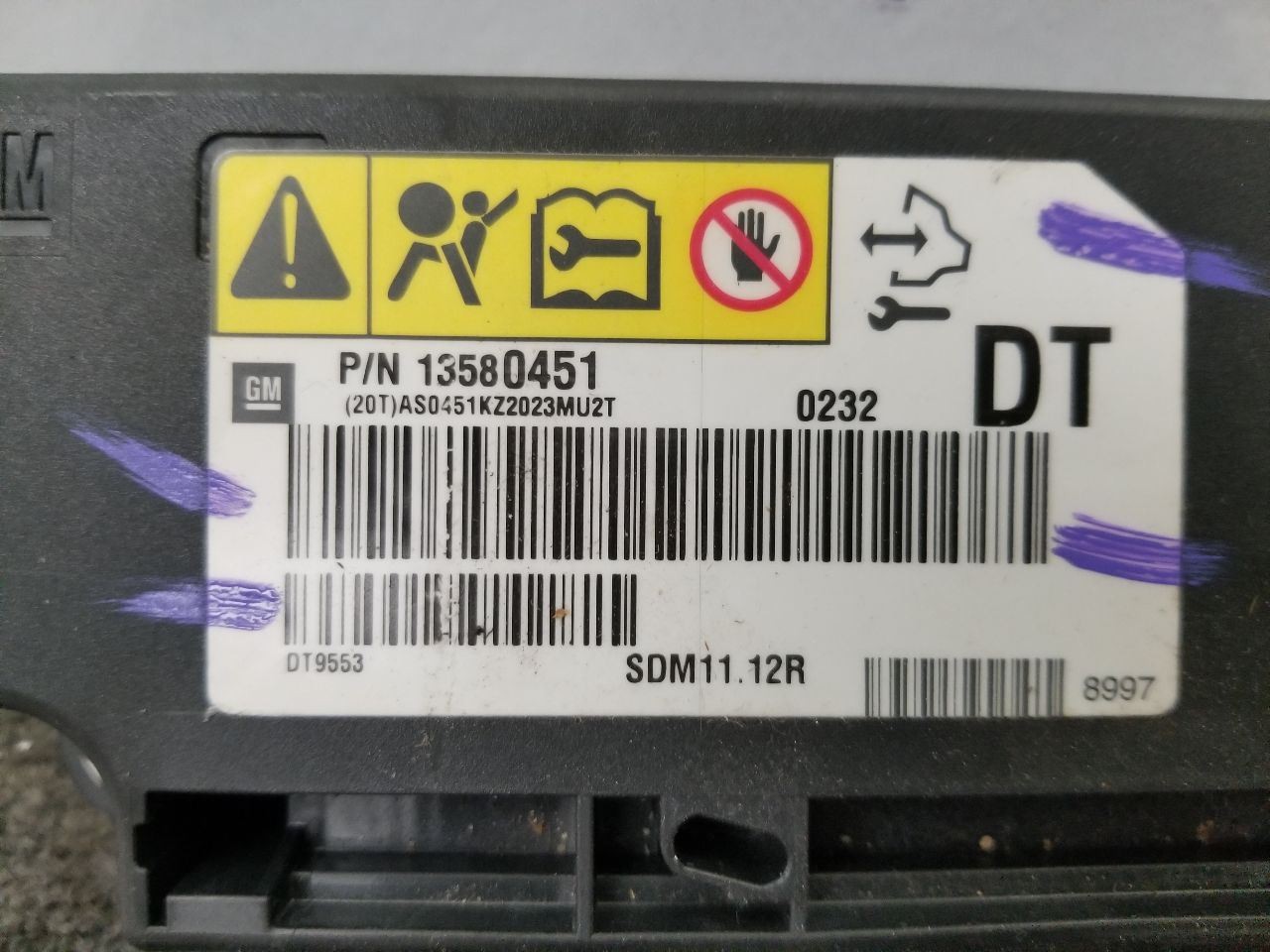 12 GMC SIERRA 1500 SLE 4X2 5.3L SRS CONTROL MOD 13580451 OEM