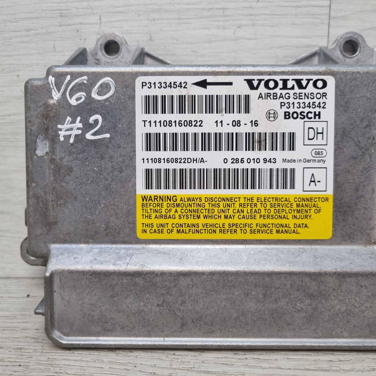 2011 VOLVO V60 SRS BAG CONTROL MODULE GENUINE P31334542