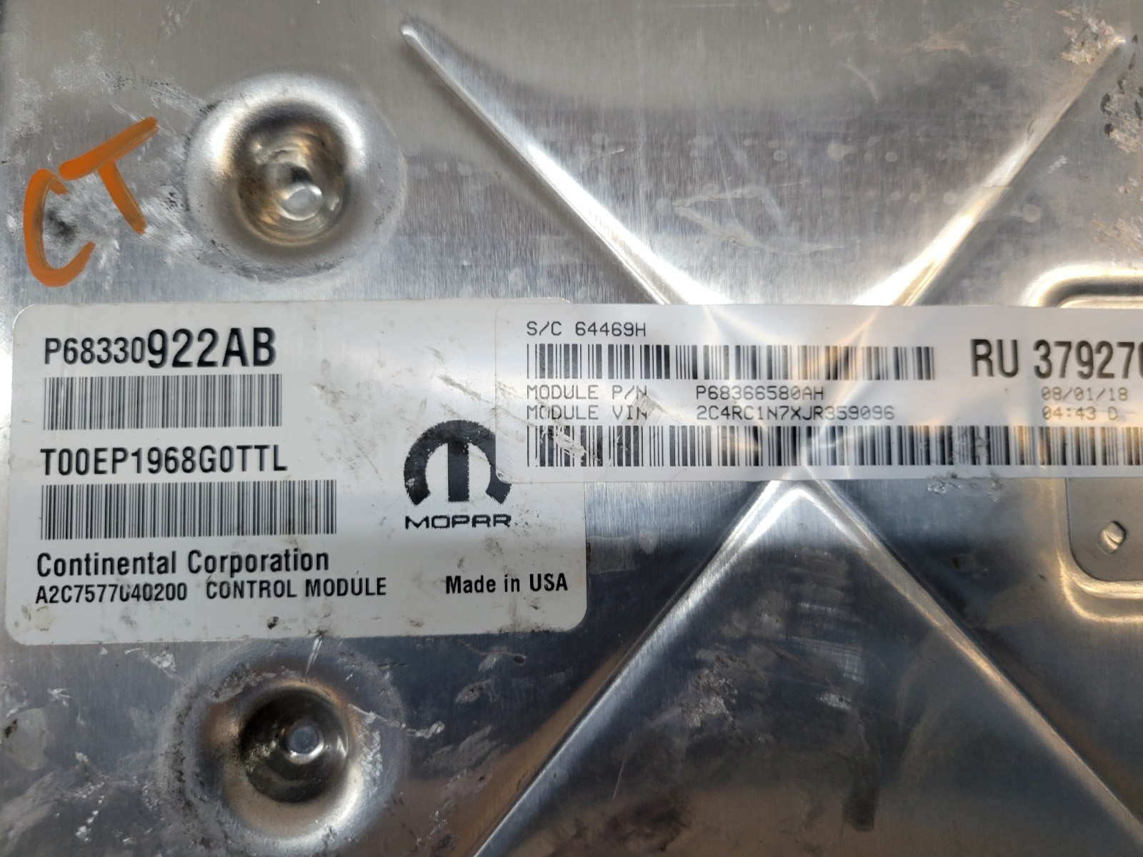 2017-2018 Chrysler Pacifica 3.6L Engine Control Module ECM PCM OEM 68330922AB