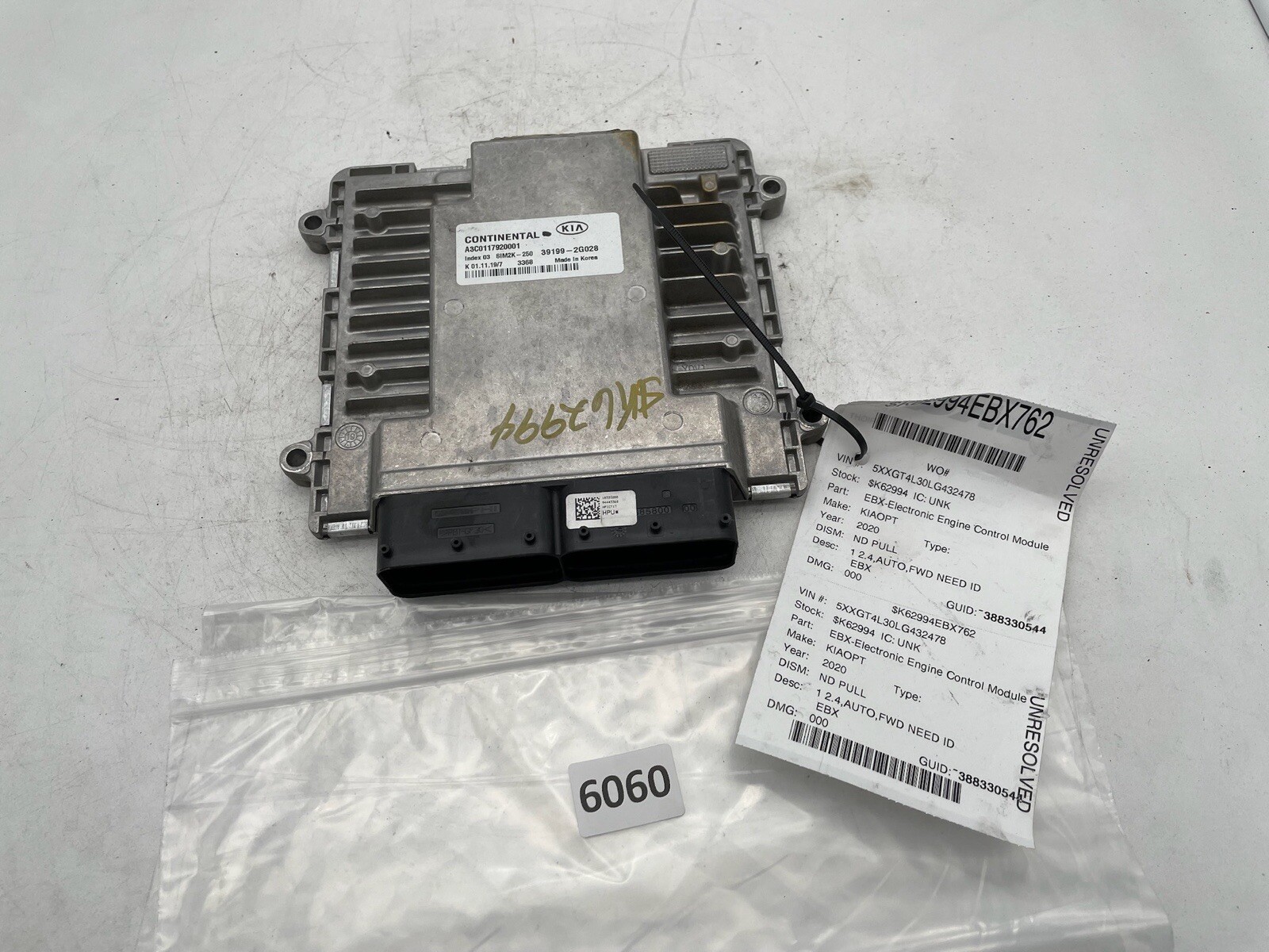 2020 KIA OPTIMA 2.4L ENGINE COMPUTER CONTROL MODULE ECU ECM PCM OEM 39199-2G028