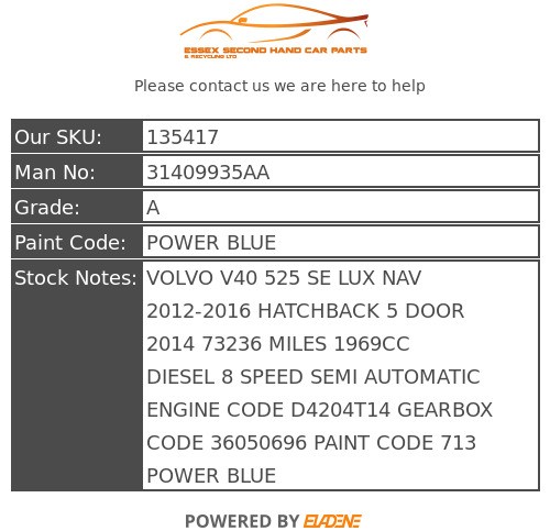 VOLVO V40 AMPLIFIER UNIT AUDIO SOUND ECU 525 2012-2016 31409935AA