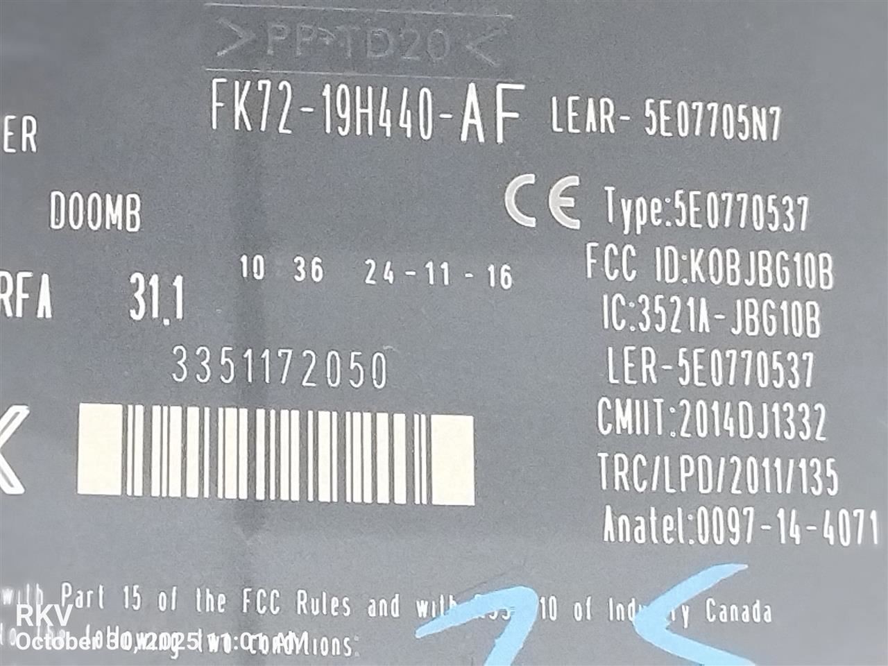 CHASIS CONTROL MODULE OEM 2017 JAGUAR F-PACE 1YR WRNTY FK72-19H440-AF
