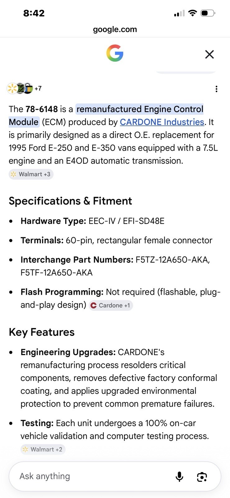 Ecm Ford 1995 , E250,E350 Engine 7.5L
