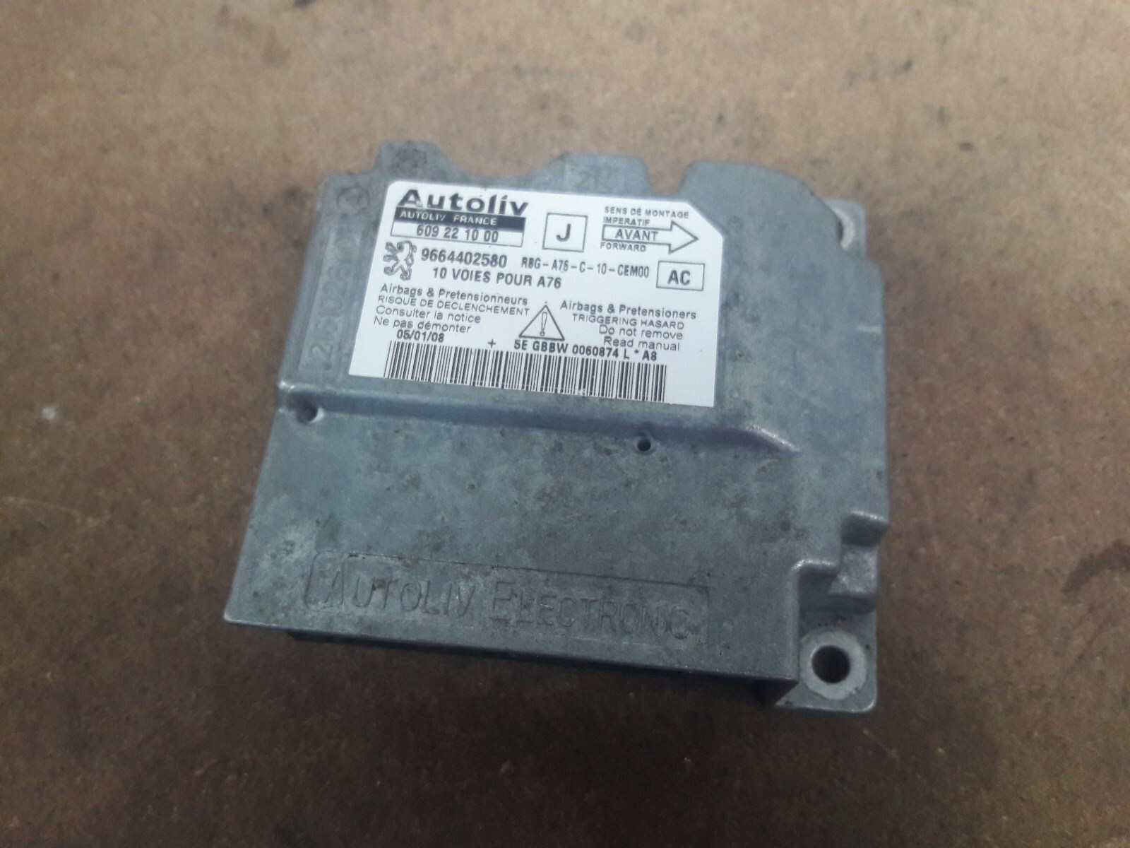 PEUGEOT 207 CC SRS ECU 9664402580 AUTOLIV 609221000 CABRIOLET CONVERTIBLE