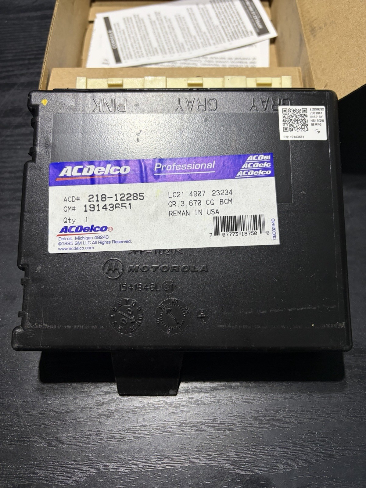 OEM ACDelco 218-12285 BCM Body Control Module GM 19143651