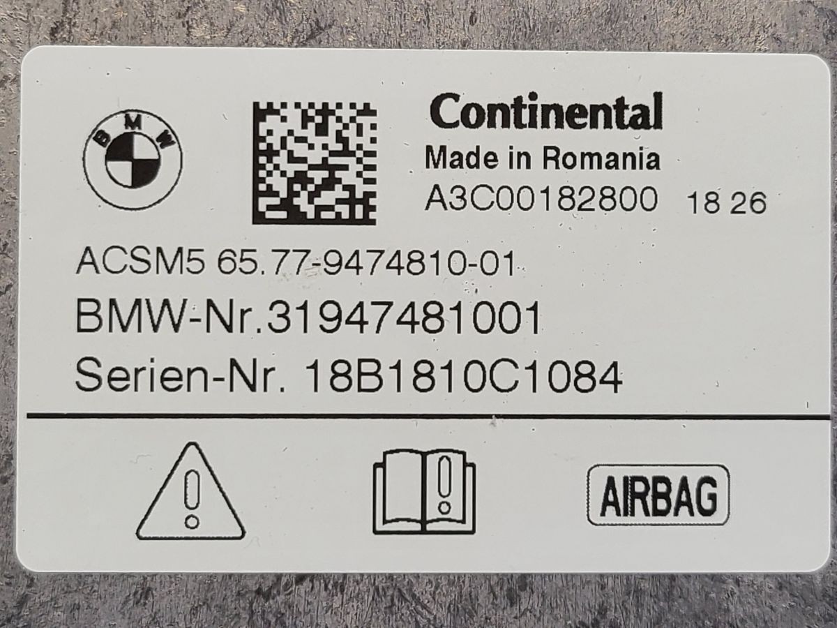 BMW X3 G01 Air ECU SRS *CRASH DATA* 9474810