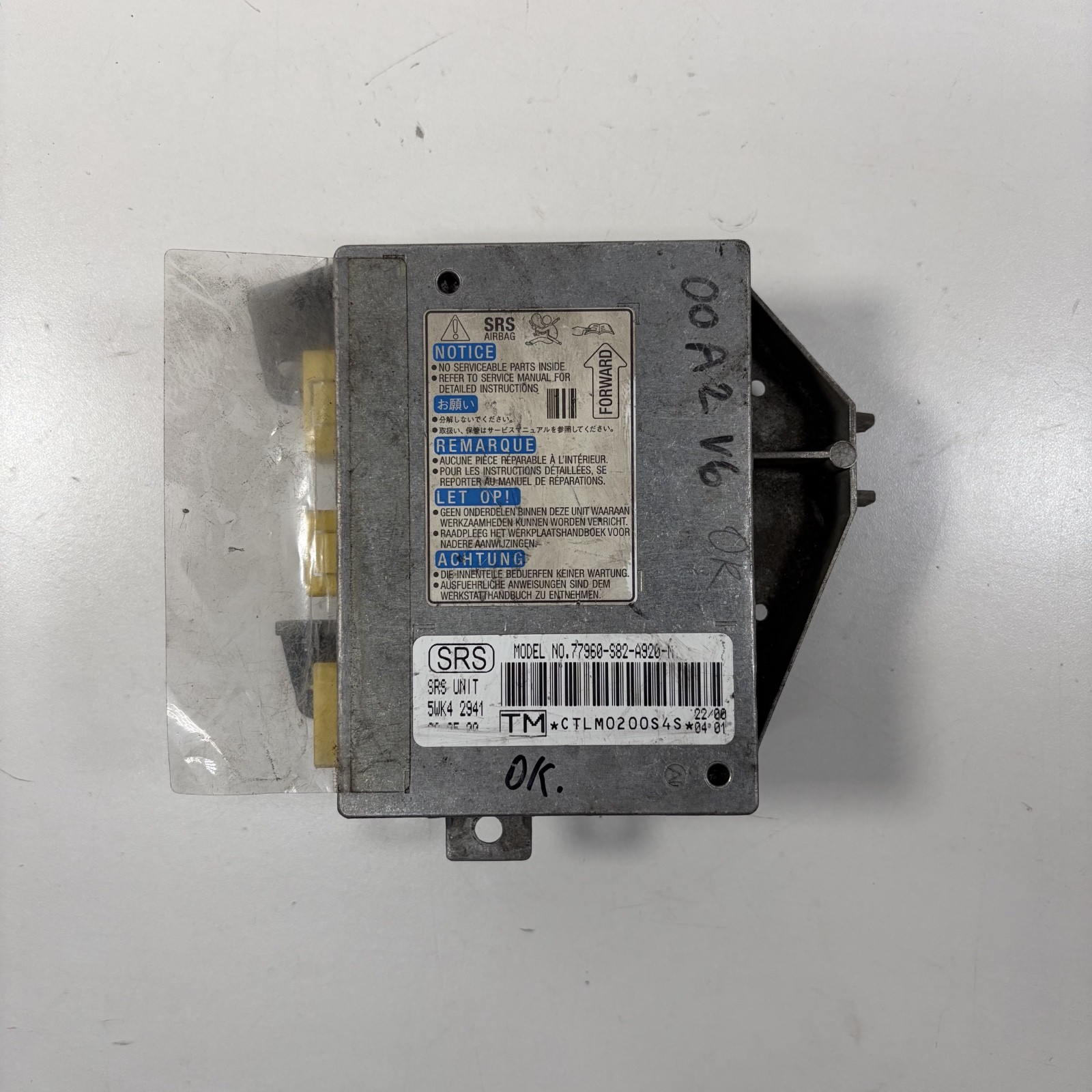 00 Honda Accord 2D Coupe V6 SRS Control Unit Module 77960-S82-A92 OEM