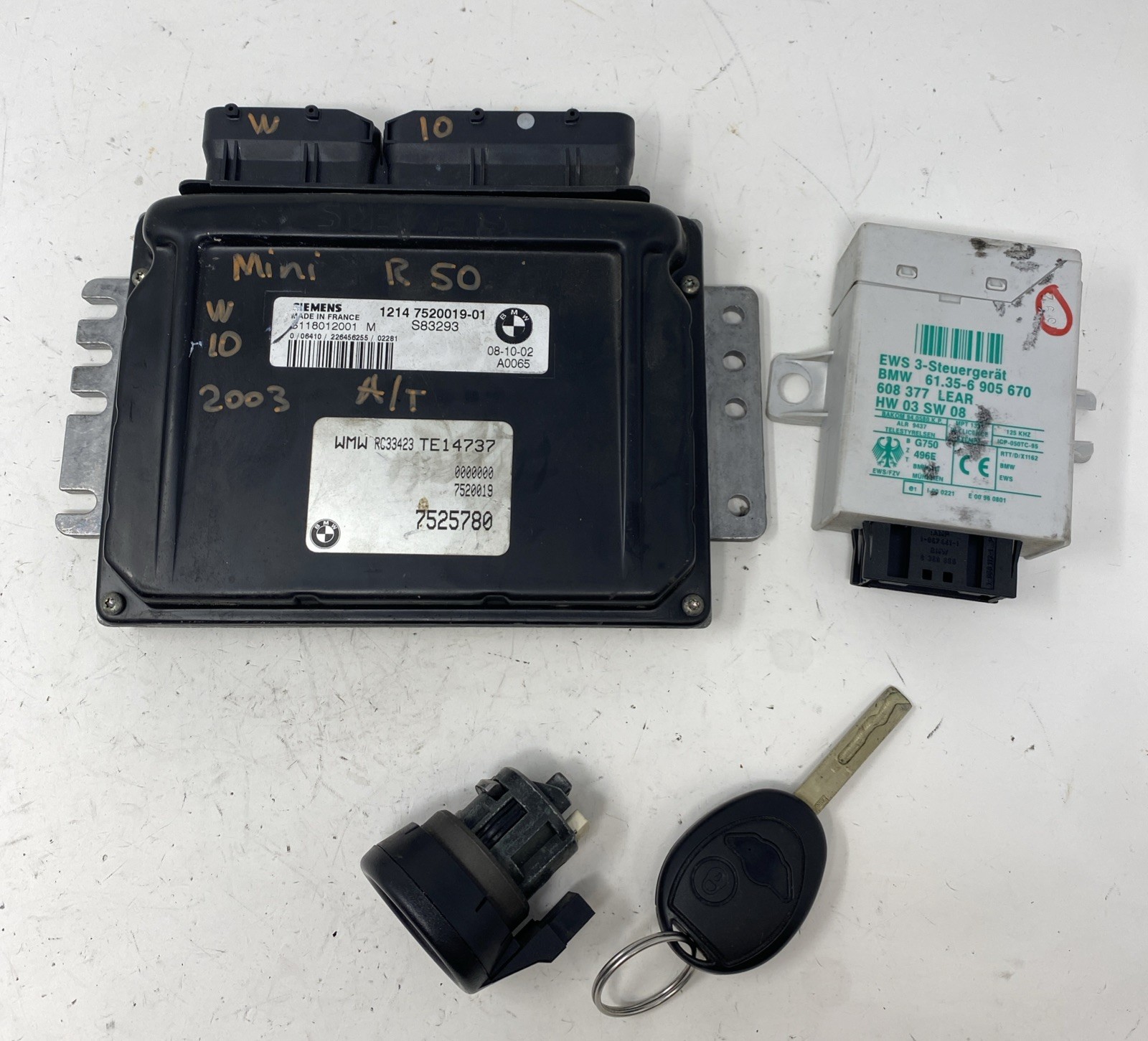 MINI COOPER R50 A/T ENGINE COMPUTER IGNITION KEY ECM ECU DME EWS 12147520019