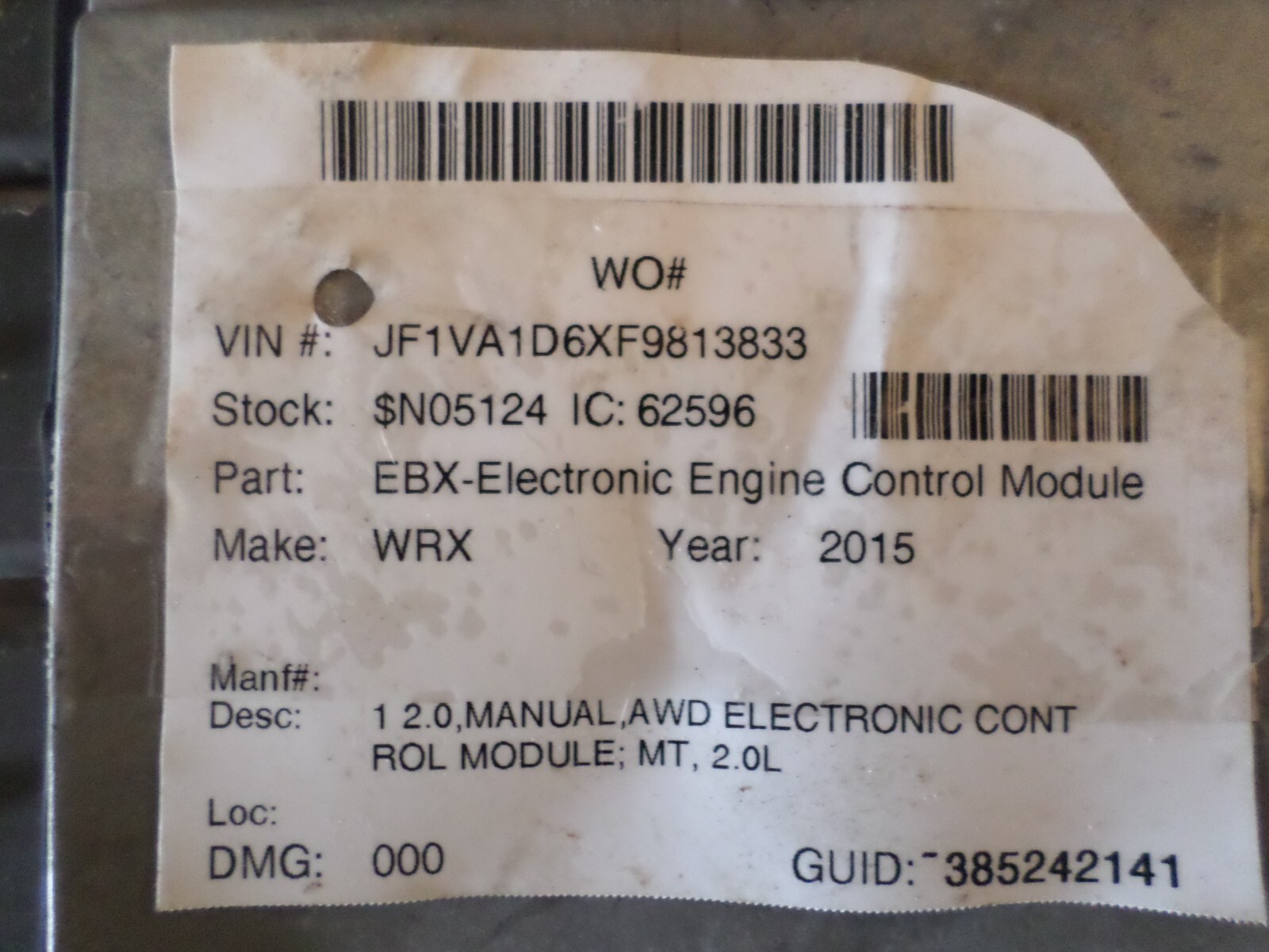 2015 15 Subaru WRX 2.0L Manual Trans SEE DESCRIPTION ECM ECU PCM 22765AG232 *J