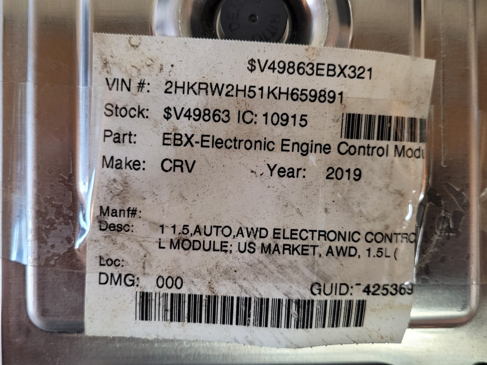 2019 19 Honda CR-V 1.5L Turbo AWD Engine Control Module ECM OEM 37820-5PA-653 *J