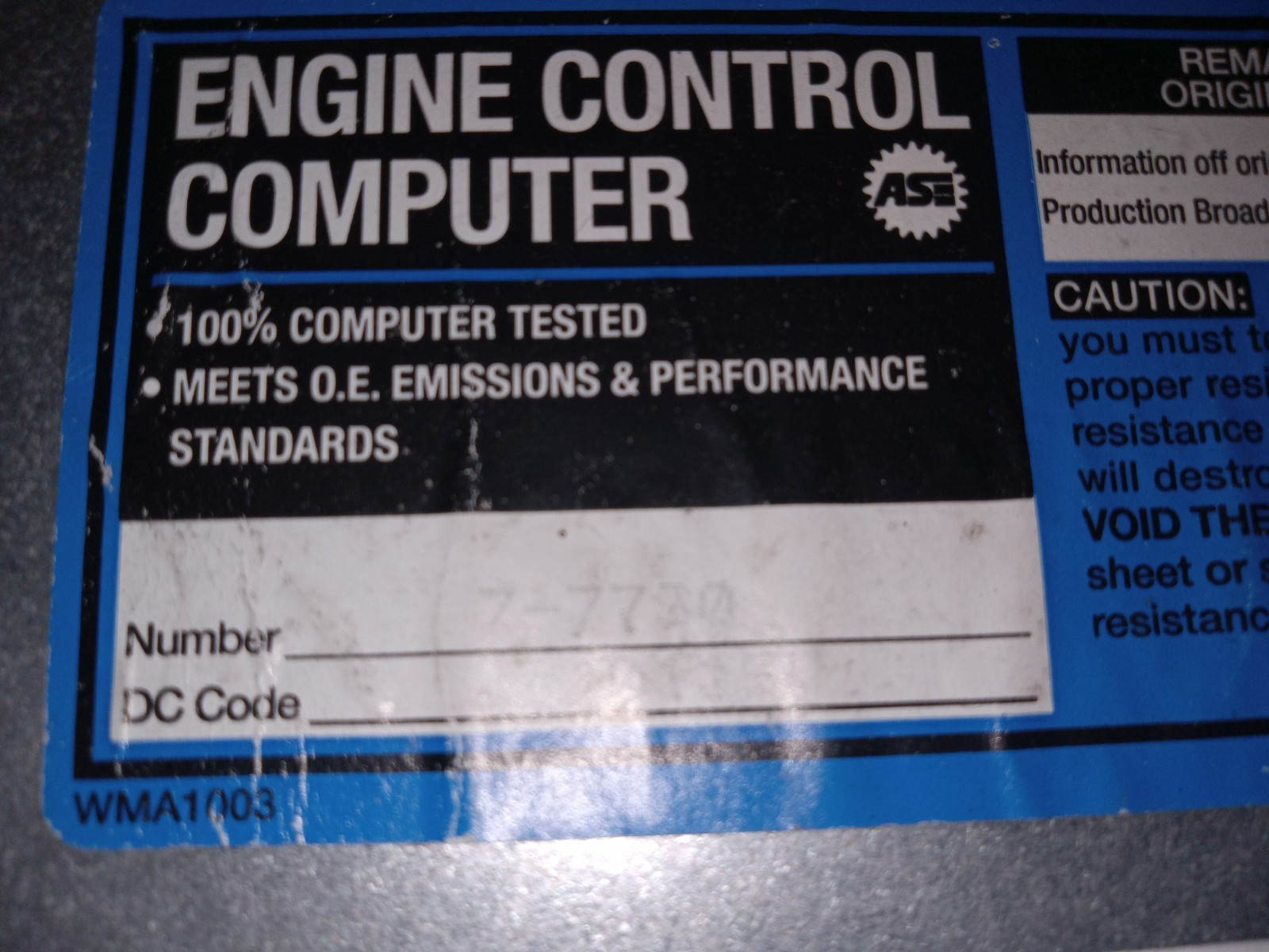 1990-1992 VIN# T 3.1 LITER ECM WITHOUT MEMCAL EPROM