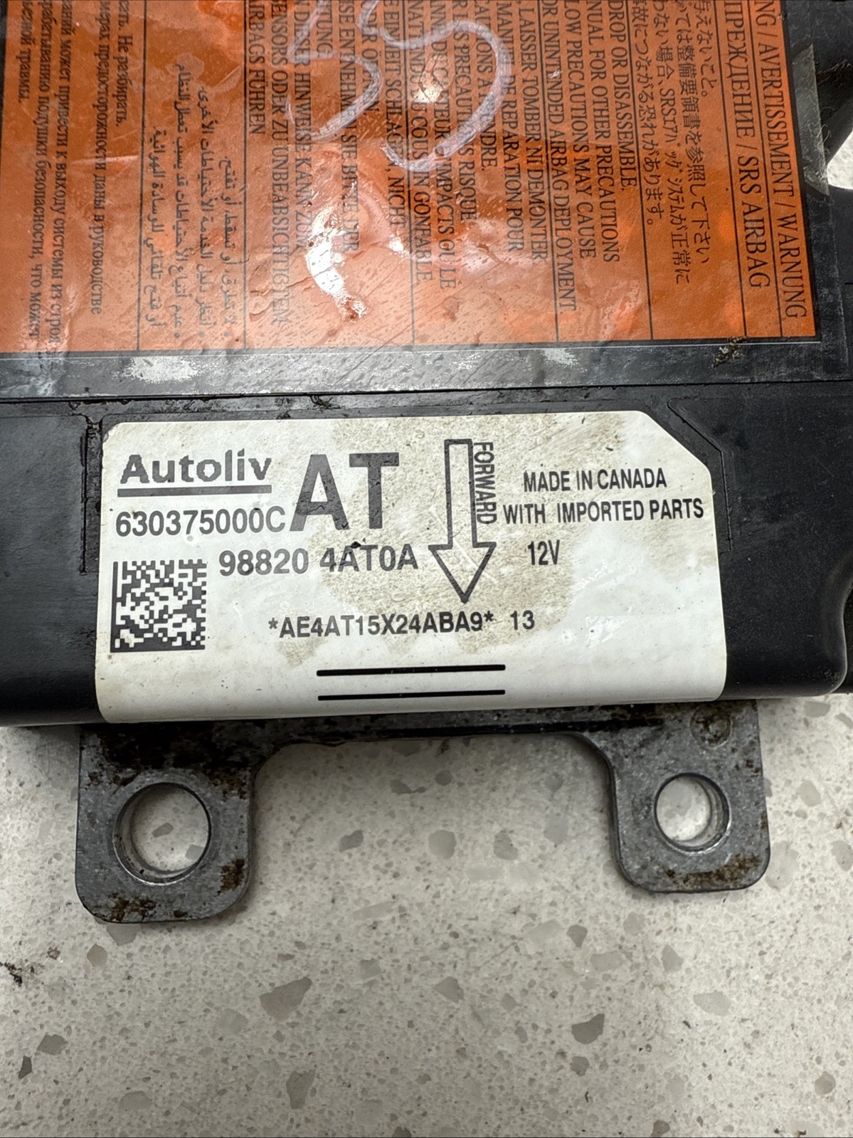 2013-2015 Nissan Sentra BAG / SRS Module Control 98820 4AT0A OEM