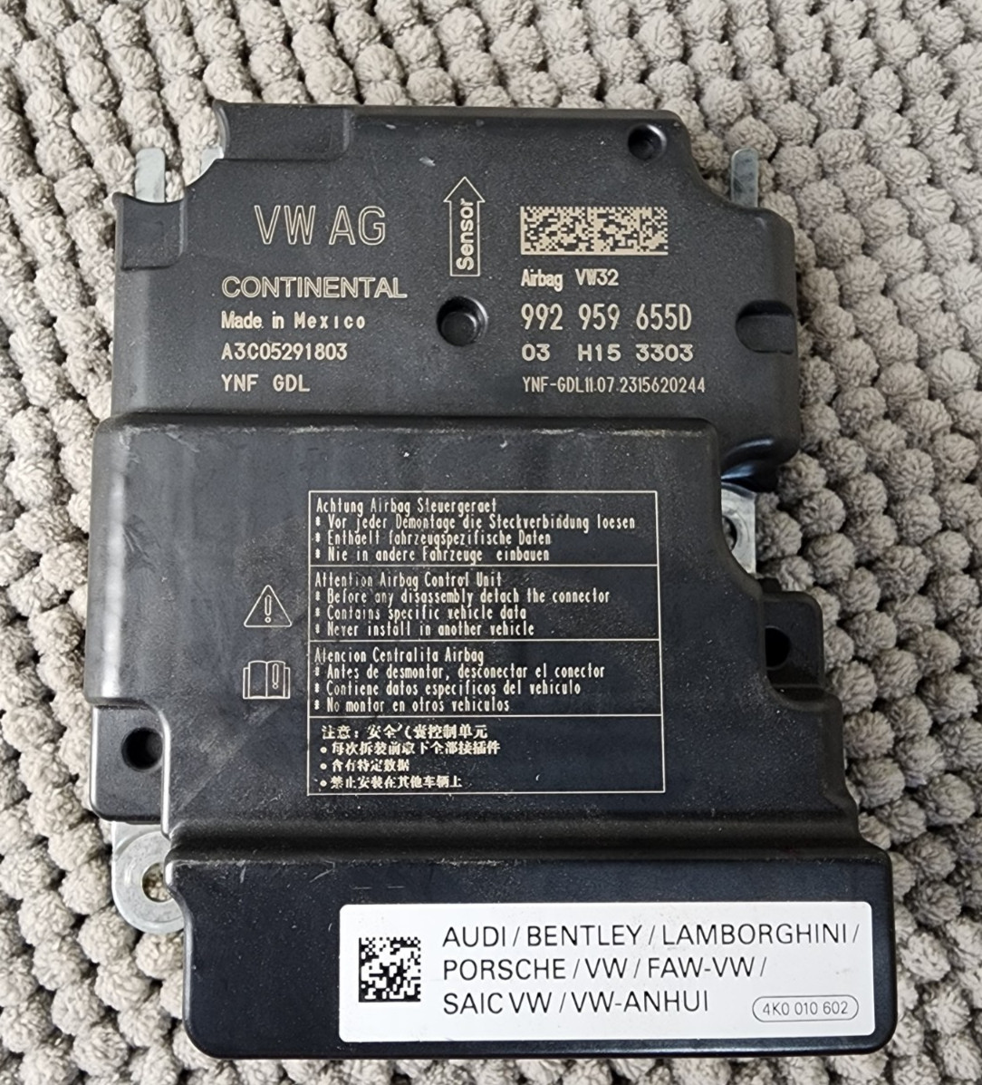 Audi A6 C8 A7 SRS Control Unit Module Genuine 992 959 655D