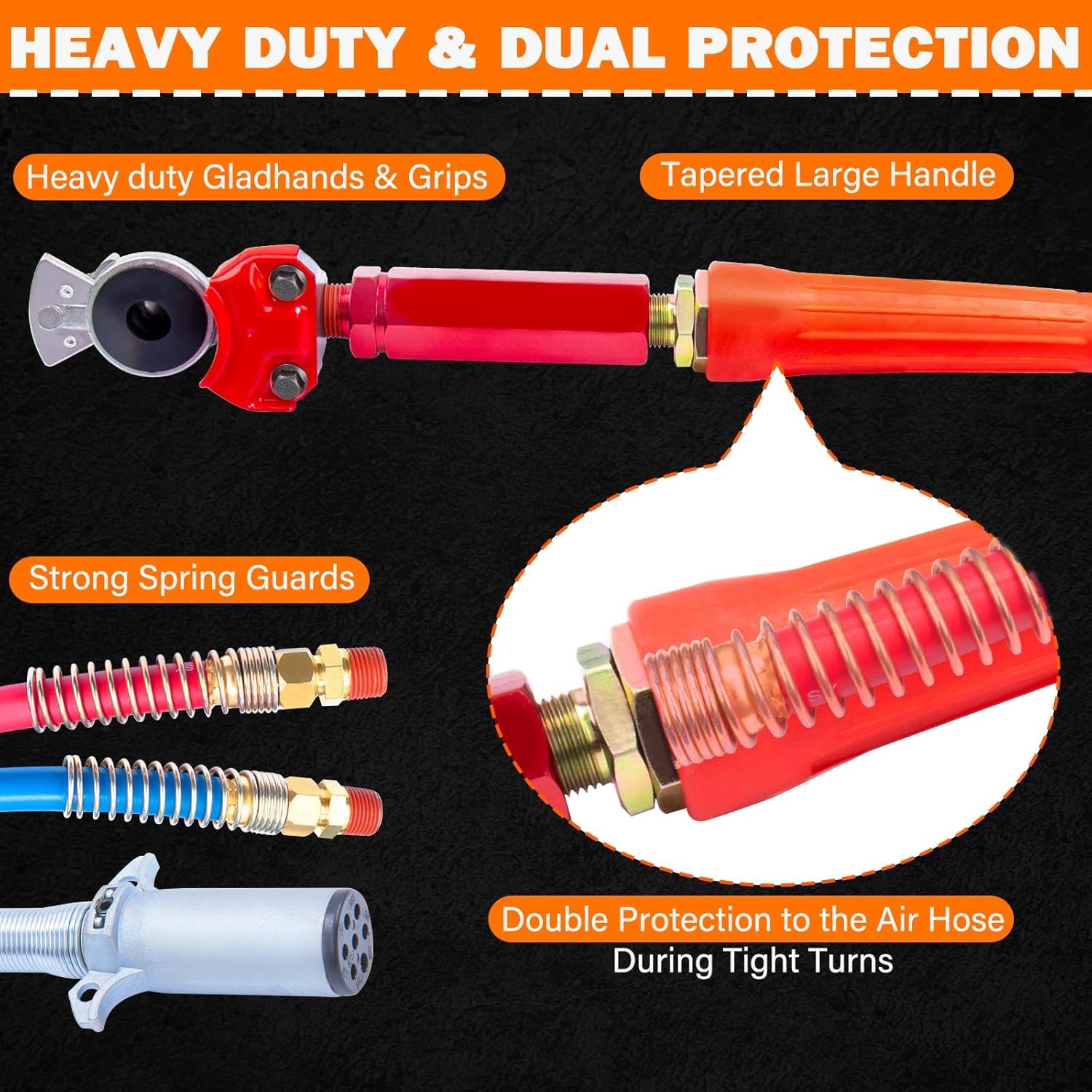 15FT Semi Truck Air Lines Kit 3 in 1 Red & Blue Air Brake Hoses and 7 Way Traile