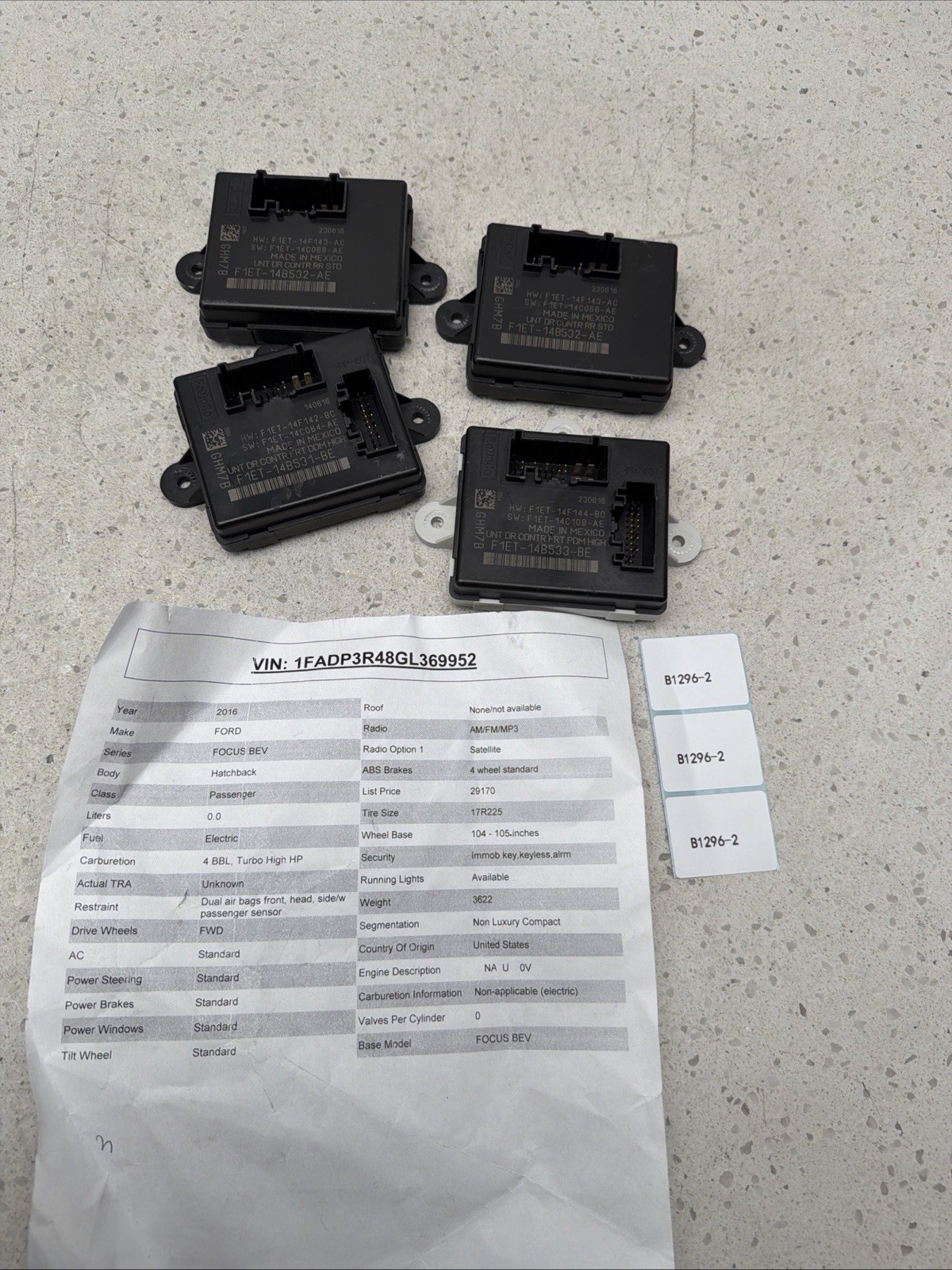 2013-2017 Ford Focus Door Control Module Front Rear Right Left Set Of 4