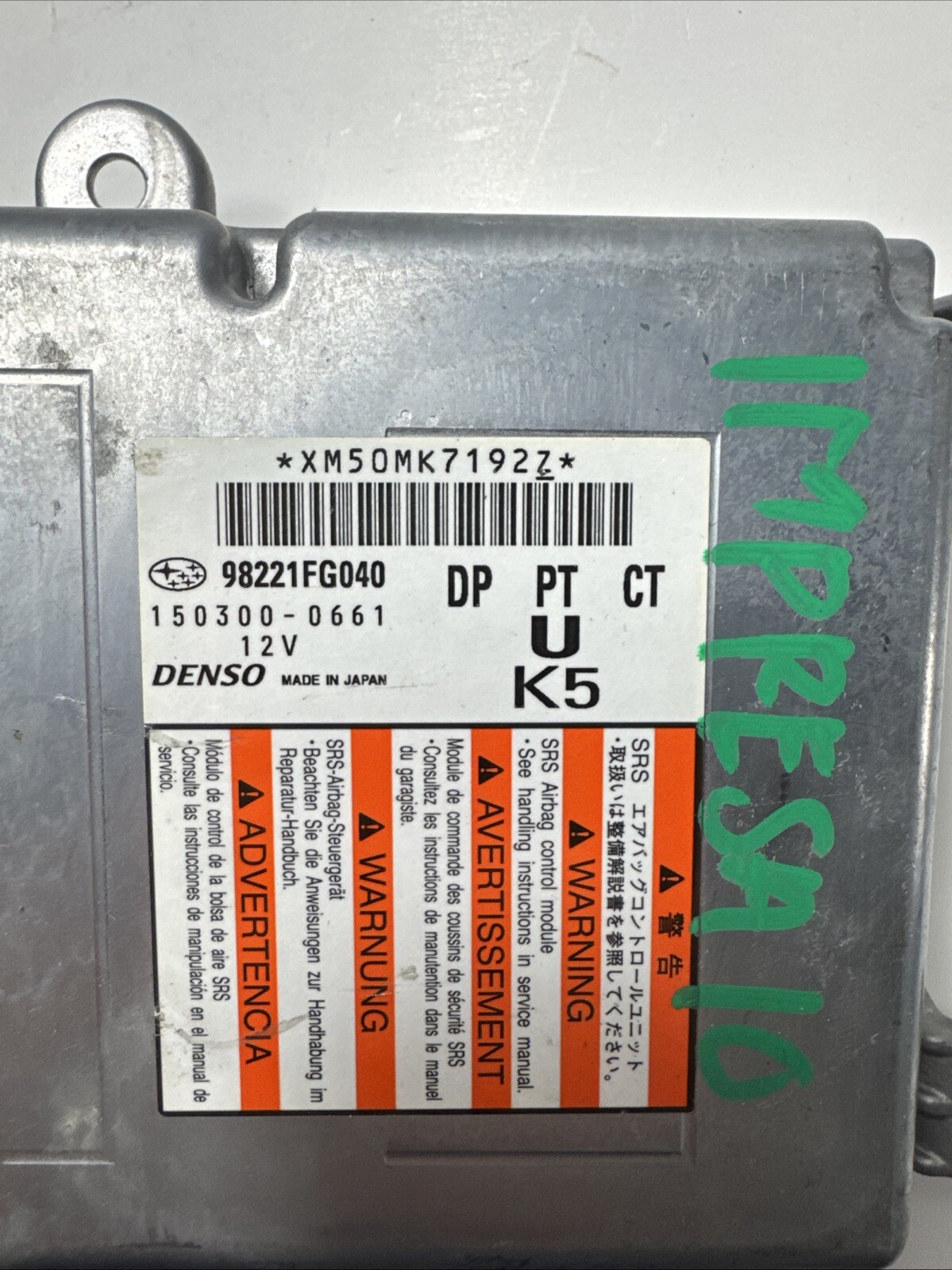 2008 – 2010 Subaru Impreza SRS Control Module OEM 98221FG040