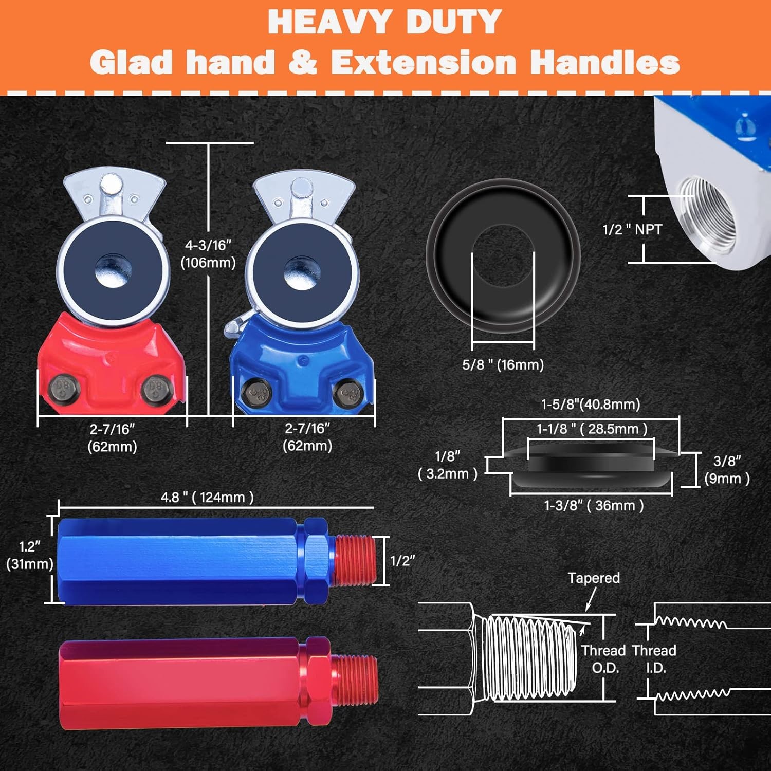 15FT Semi Truck Air Lines Kit 3 in 1 Red & Blue Air Brake Hoses and 7 Way Traile