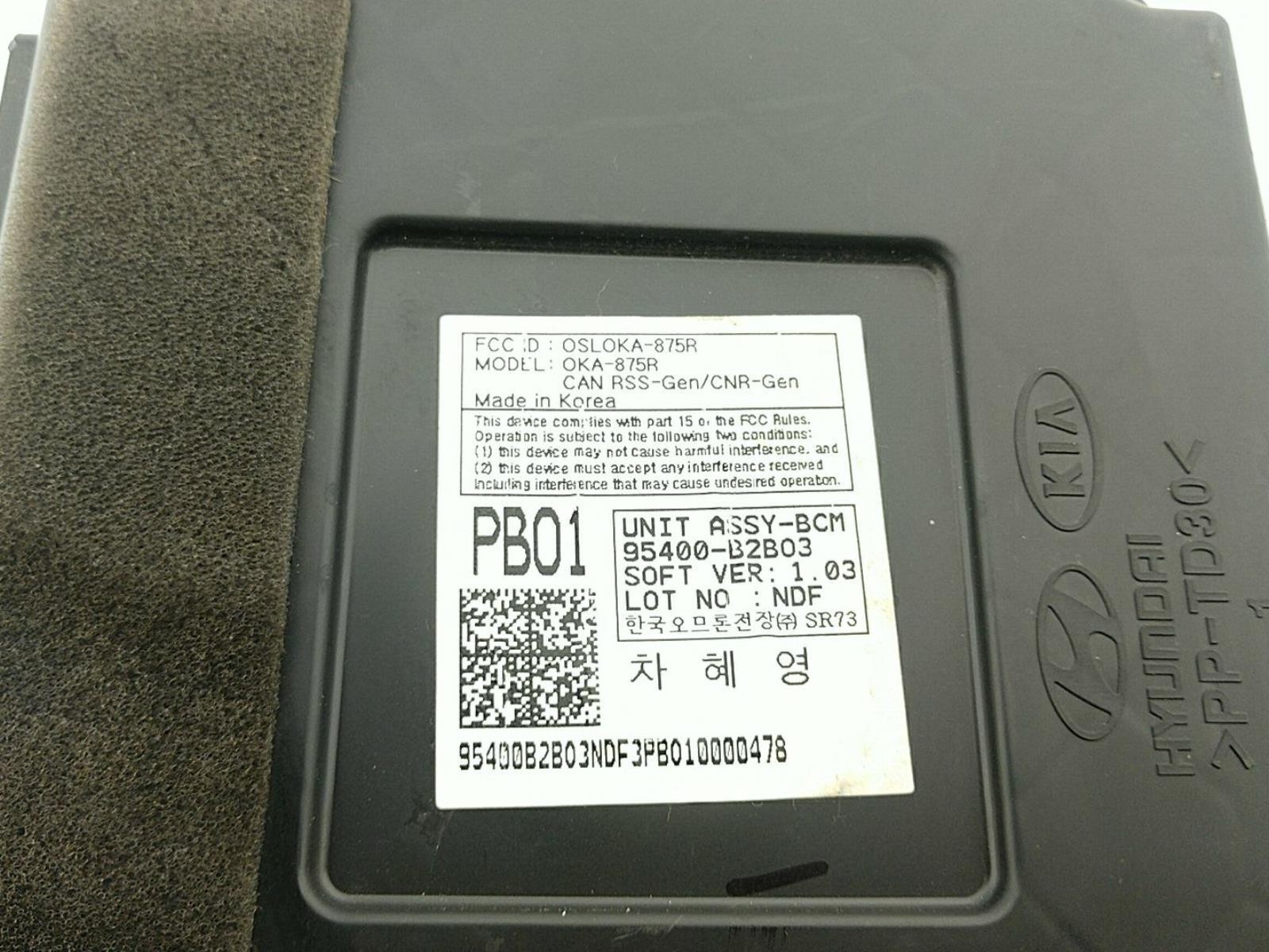2019 SOUL BCM ECU 95400B2BO3