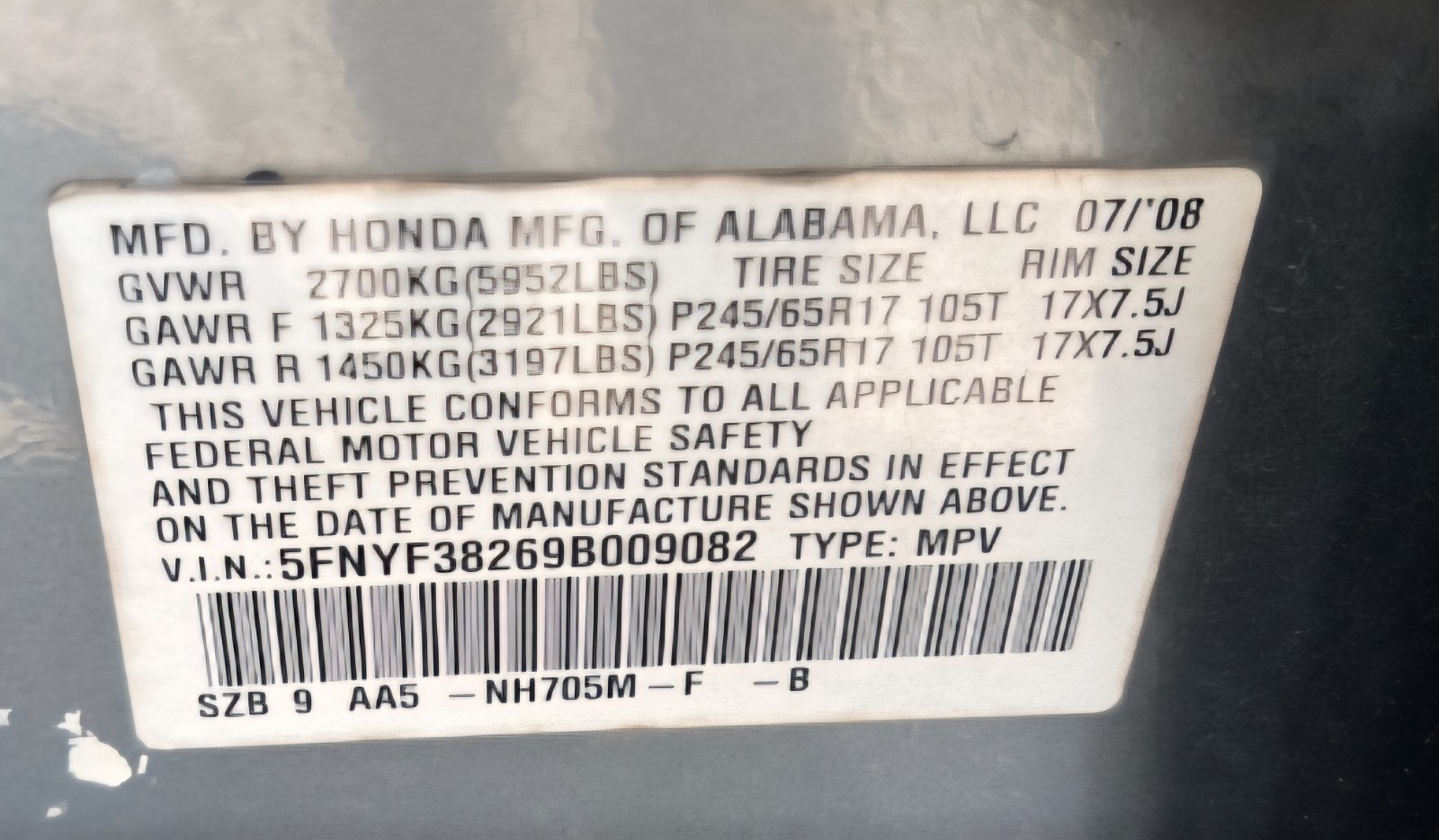 2009 Honda Pilot ECU Engine Control Module 37820-RN0-A55 OEM Used 144K