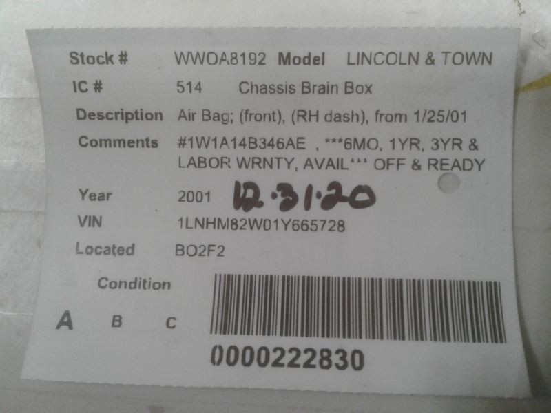 Chassis ECM Module Front Right Hand Dash Fits 01-02 LINCOLN & TOWN CAR 637135