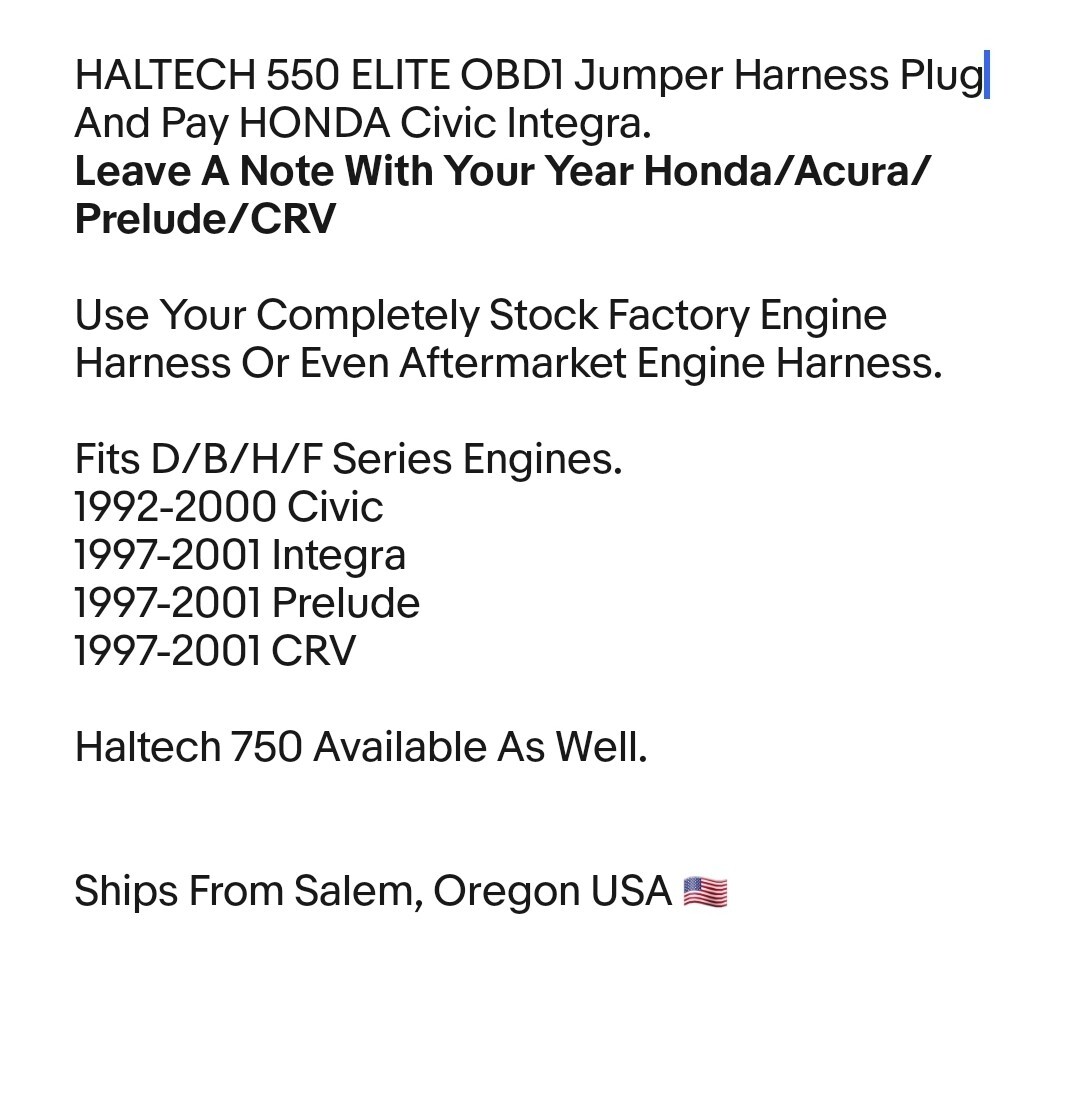 HALTECH 550 750 Jumper Harness for Honda Acura OBD1 OBD2A OBD2B V-tec b18