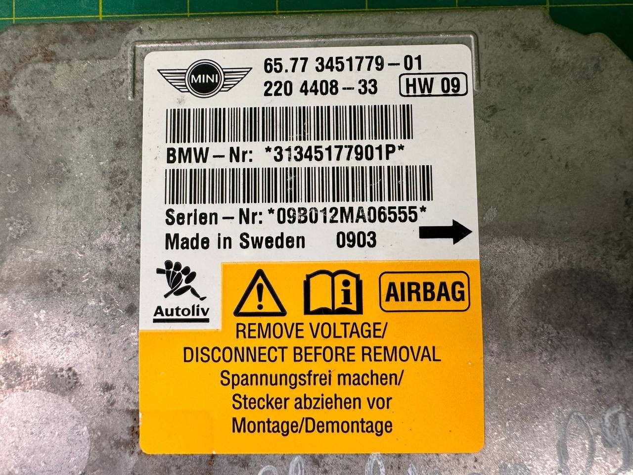 05-16 Mini Cooper R55 R56 SRS Control Unit Safety Module ECU 3451779