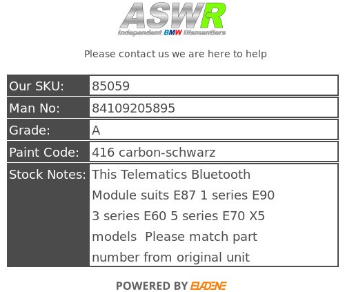 BMW Telematics Bluetooth Module E87 E90 E60 1 3 5 SERIES E70 X5 84109205895