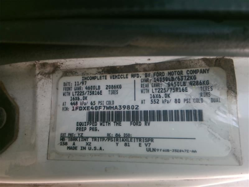 Chassis ECM Air Bag Right Hand Kick Panel Fits 97-03 FORD E150 VAN 1195493