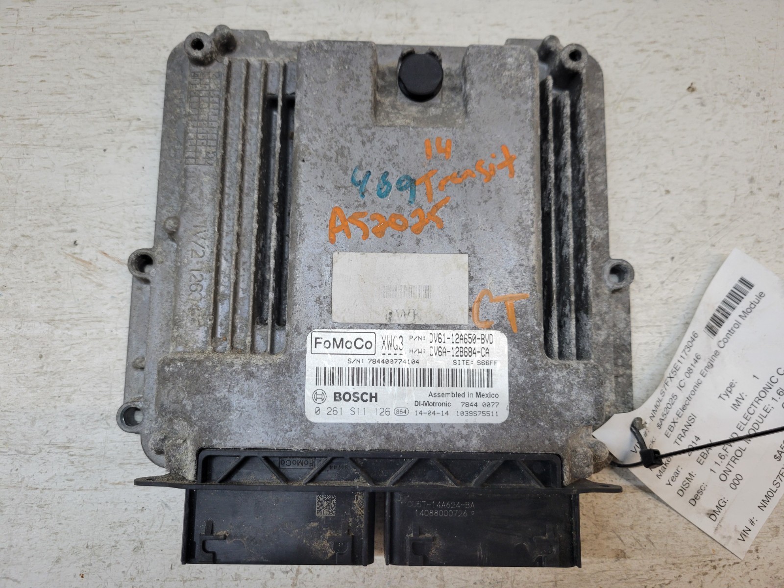 2014-2016 Ford Transit Connect 1.6L Engine Control Module ECM PCM CV6A-12B684-CA