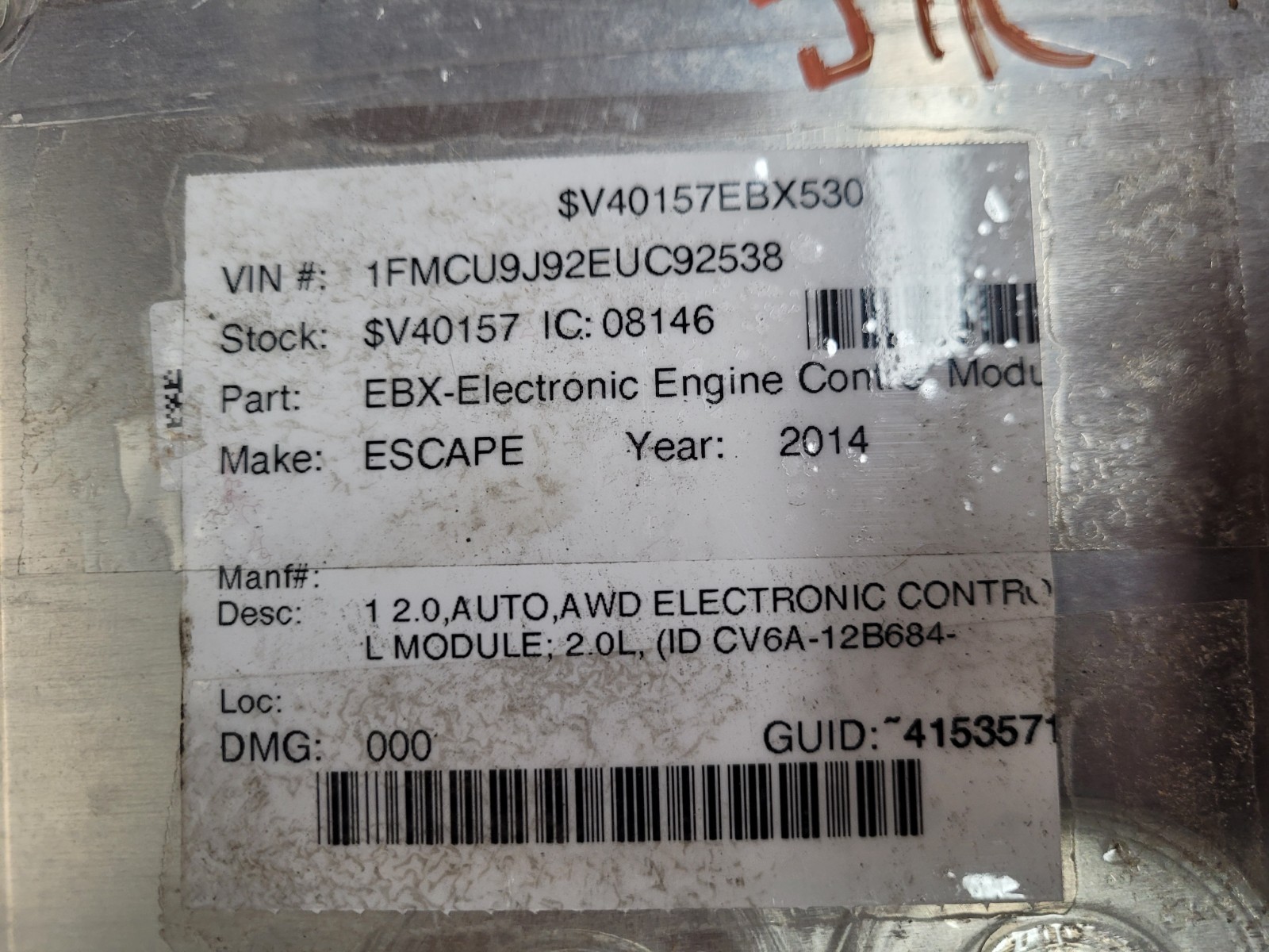 2013-2016 Ford Escape 1.6L & 2.0L Engine Control Module ECU EJ5A-12A650-YA OE *J