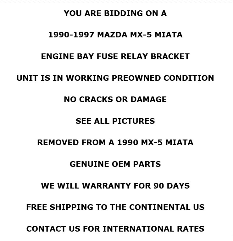 1990-1997 Mazda MX-5 Miata Engine Bay Fuse Relay Bracket OEM W/Warranty