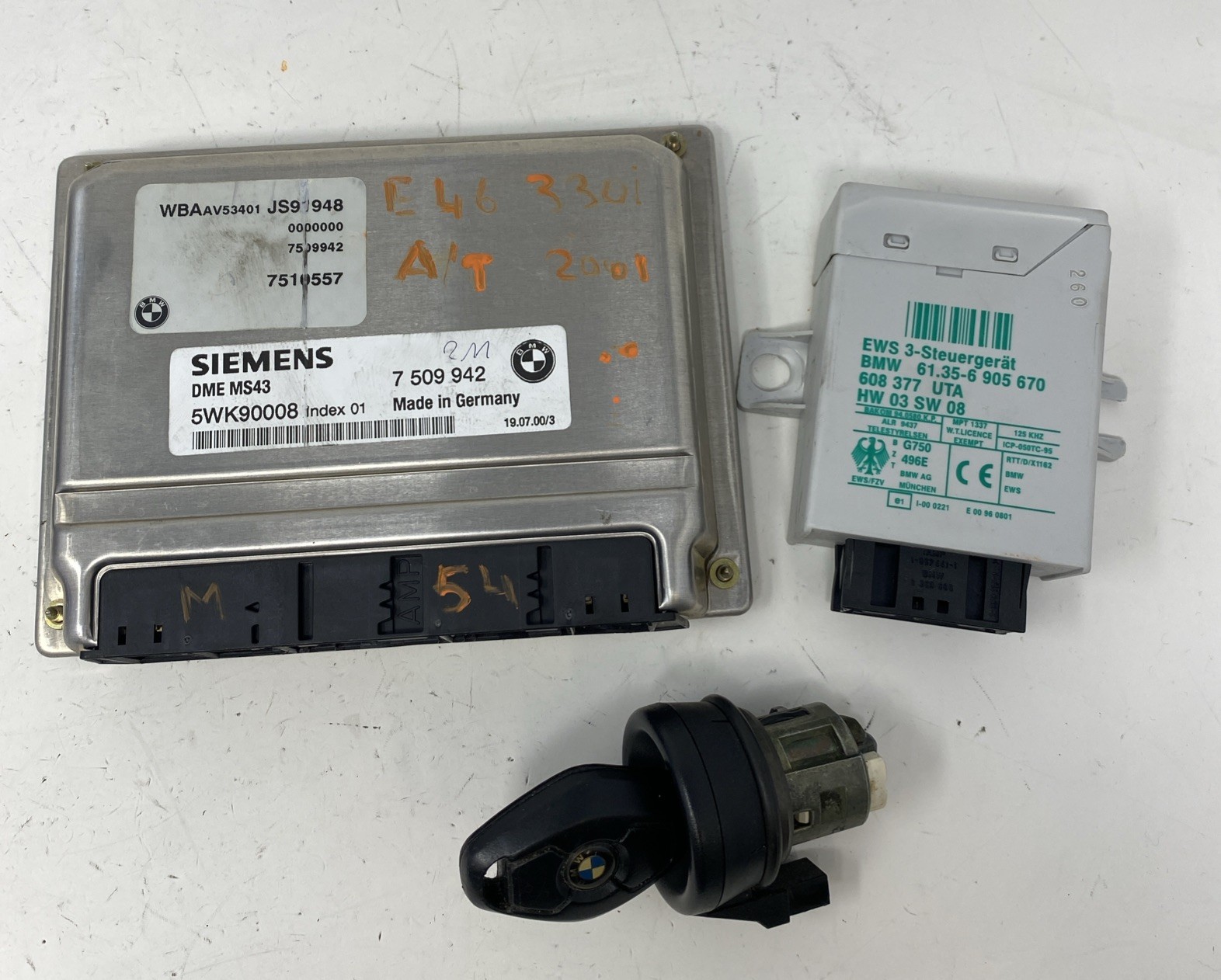 BMW E46 M54 330i A/T DME MS43 ECU ECM KEY CONTROL MODULE SET 2001 7509942