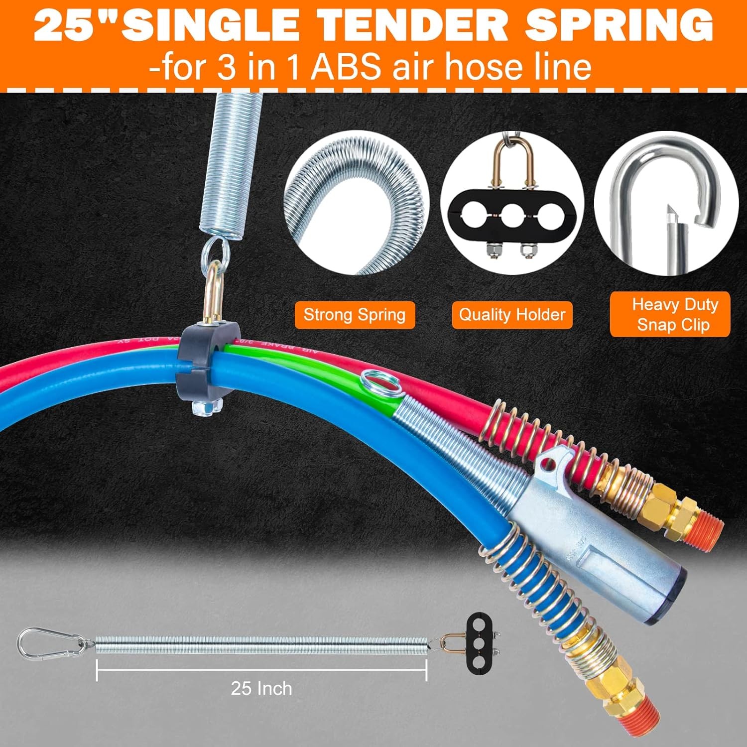15FT Semi Truck Air Lines Kit 3 in 1 Red & Blue Air Brake Hoses and 7 Way Traile