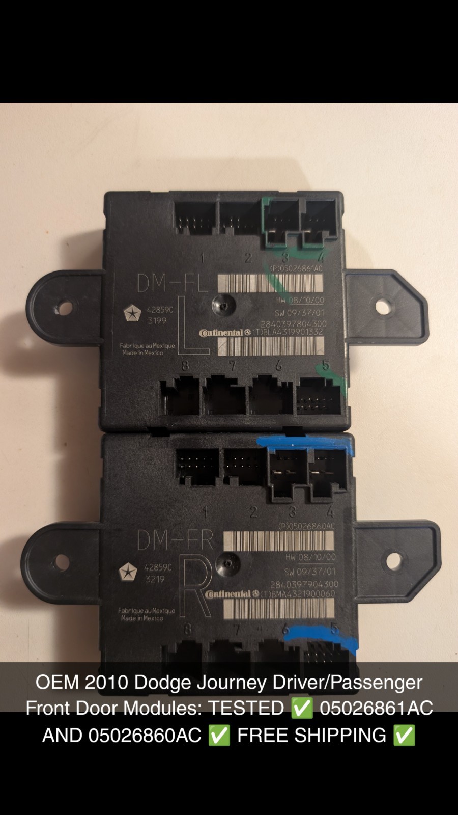 OEM✅ 2010 DODGE JOURNEY Electronic Front Driver/Pass Door Control Modules ✅