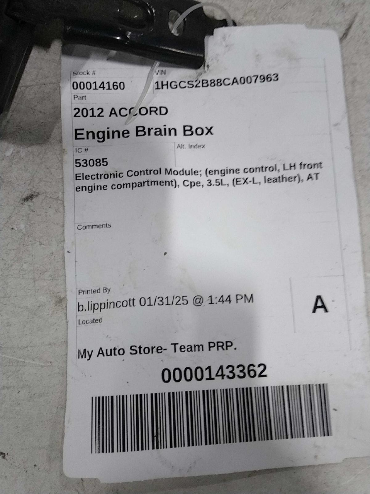 Used Engine Control Module (ECM) fits: 2012 Honda Accord Electronic Control Modu