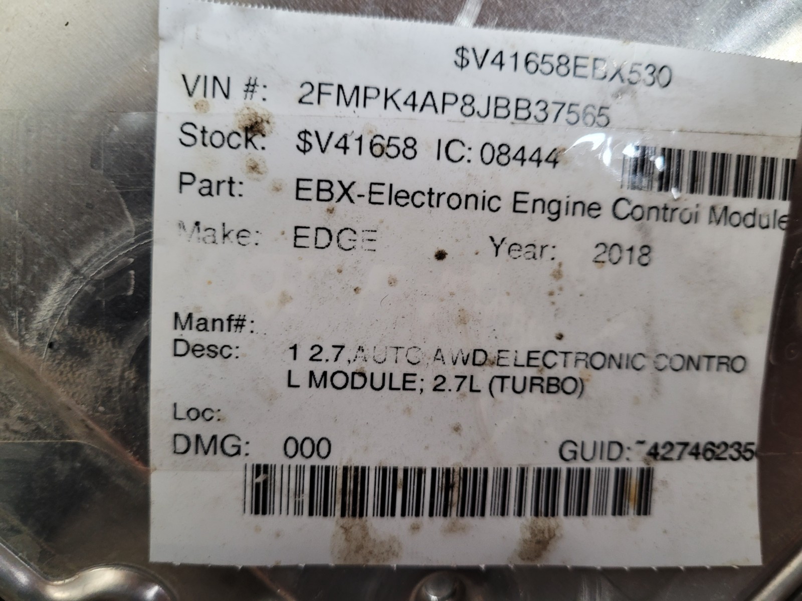2015-2018 Ford Edge Fusion 2.7L Engine Control Module ECM OEM G2GA12A650CCA *J