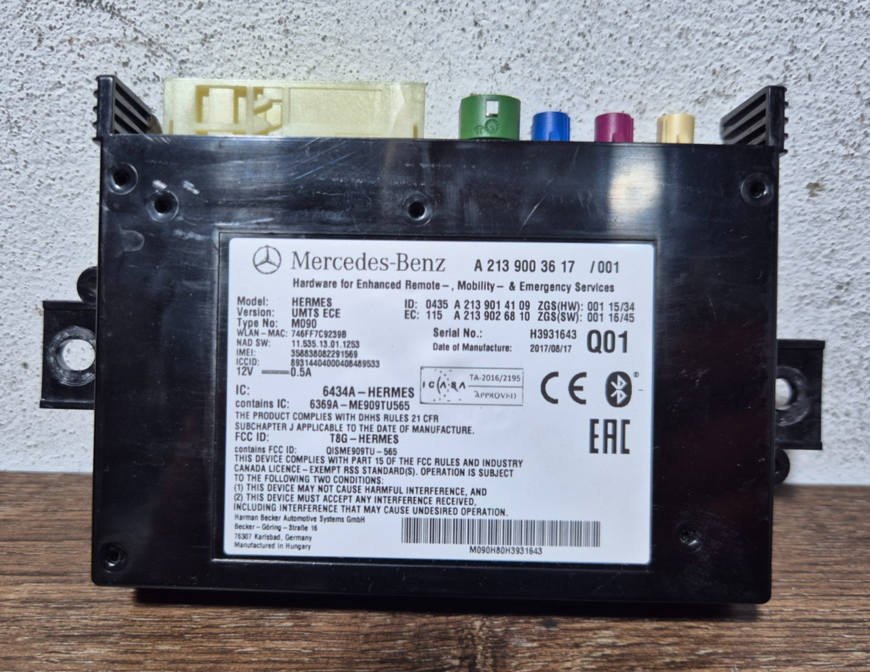 2017 MERCEDES-BENZ W176 A180D TELEMATICS CONTROL MODULE A2139003617