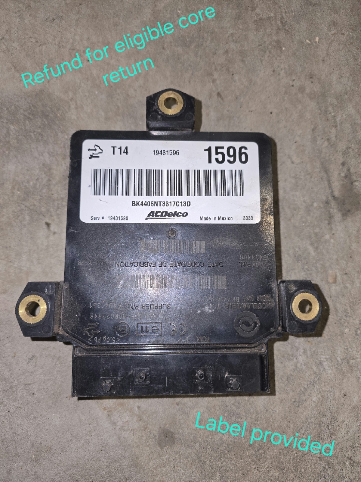 2009-2015 GM Duramax 2500 3500 Allison Transmission Control Module TCM 19431596