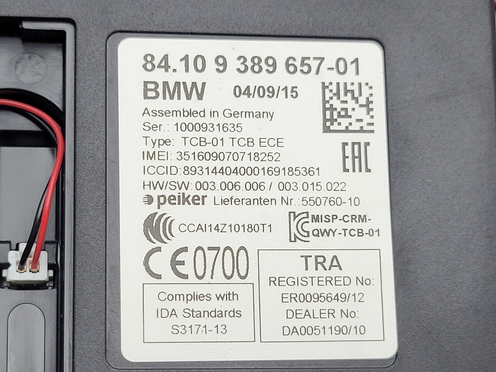 BMW 1 SERIES F20 F21 2015 TELEMATICS CONTROL MODULE 9389657
