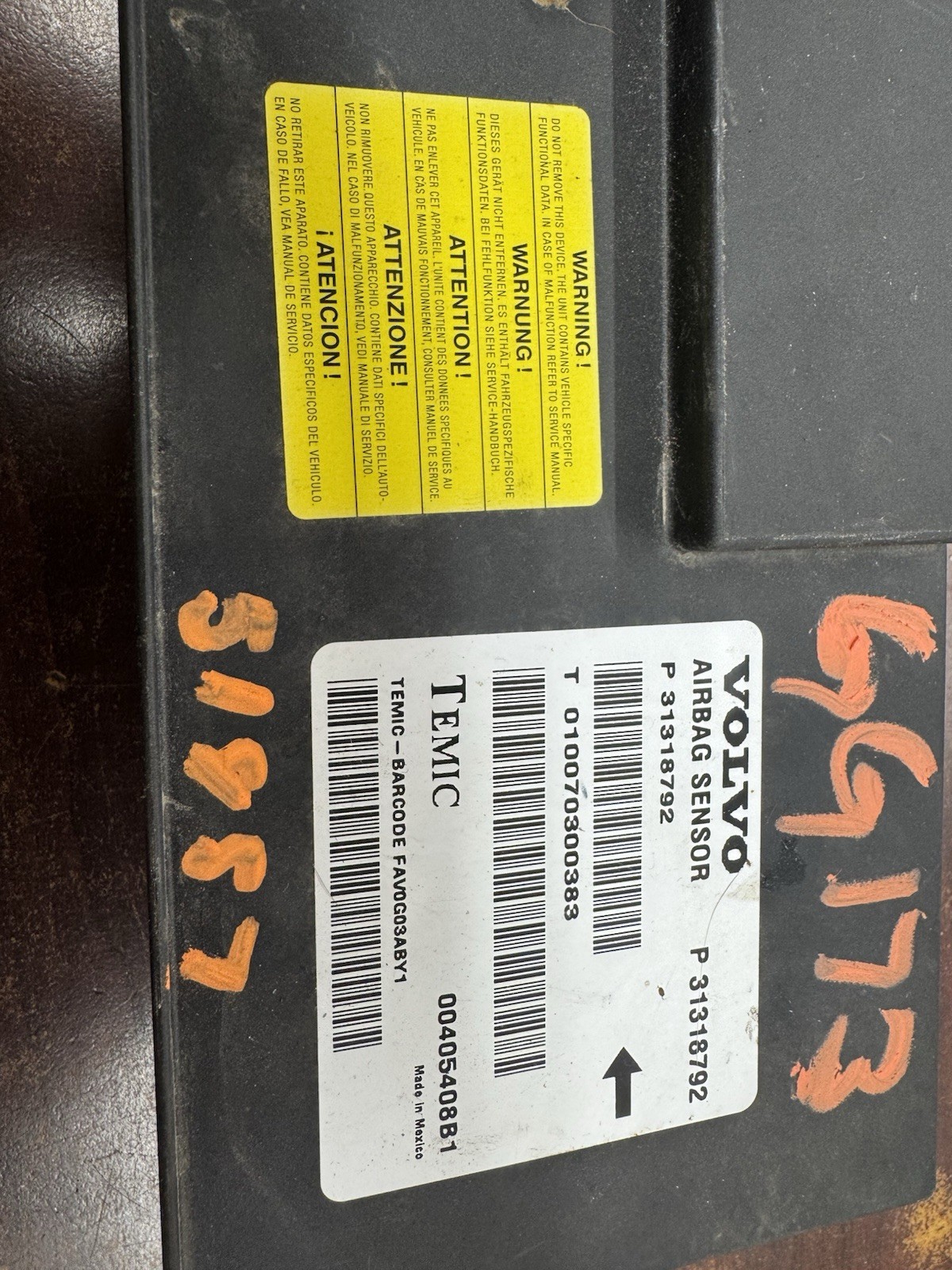 2010-2012 VOLVO 60 SERIES GENUINE SRS SENSOR CONTROL MODULE OEM 31313827