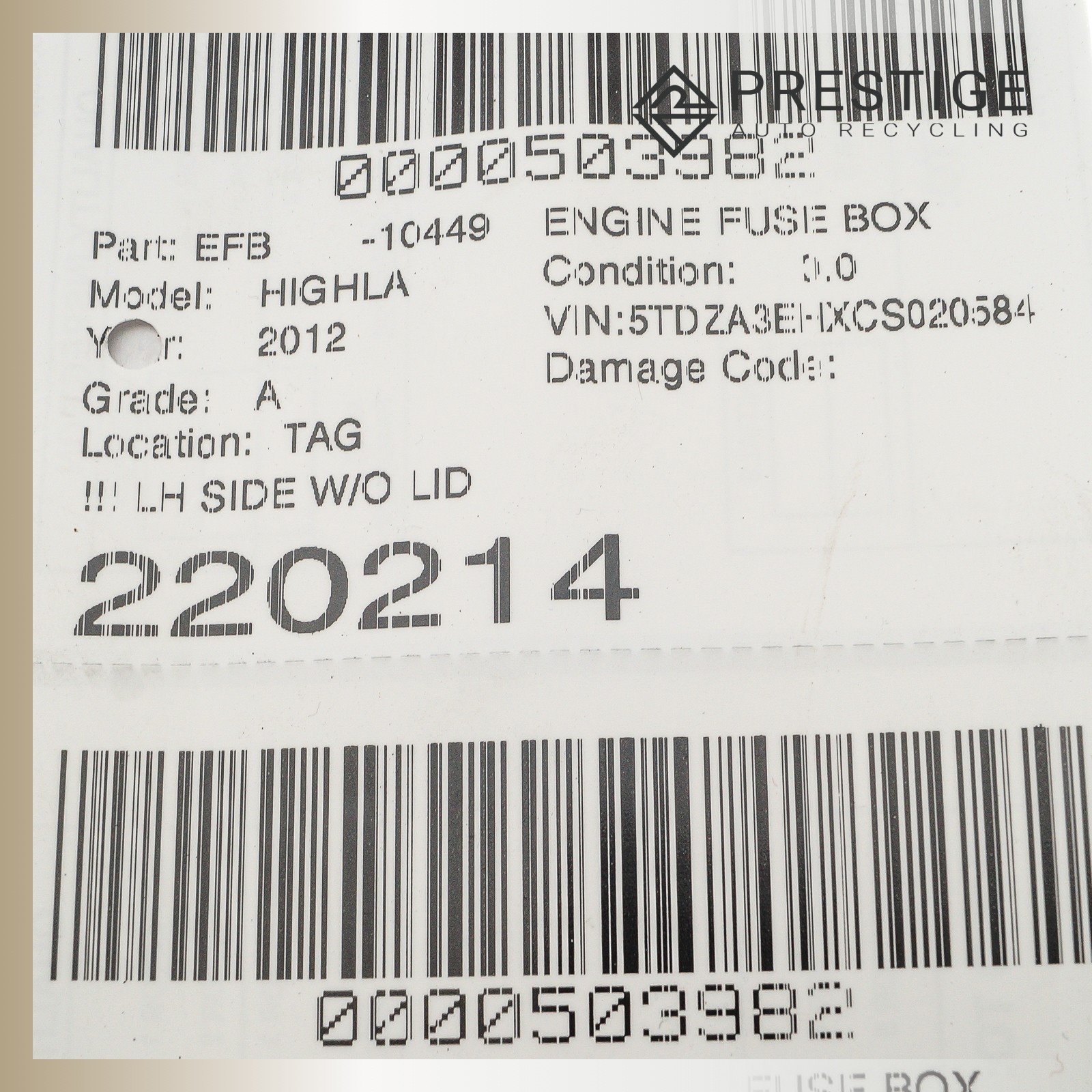 2011-2013 TOYOTA HIGHLANDER Under Hood Engine Fuse Box Junction 82720-48120